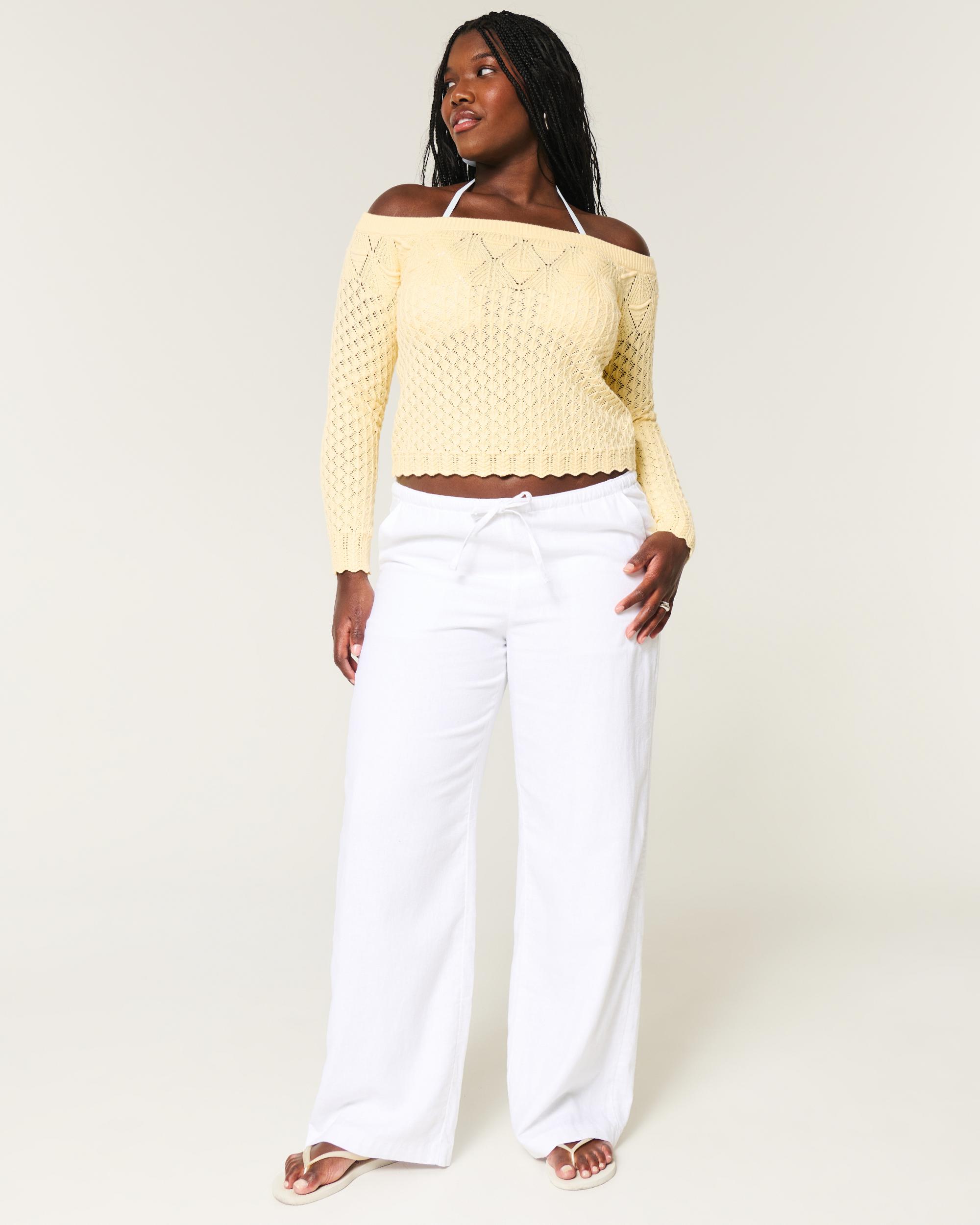 Stitchy Crochet-Style Off-the-Shoulder Sweater Product Image