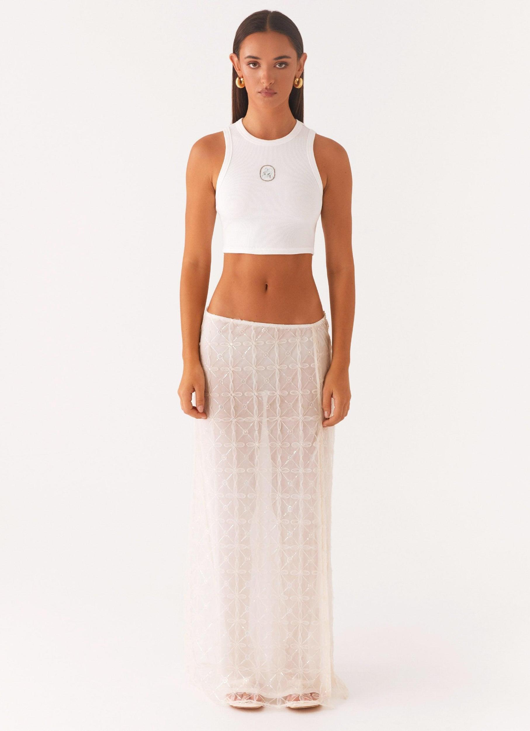 Opal Sequin Maxi Skirt - White Product Image