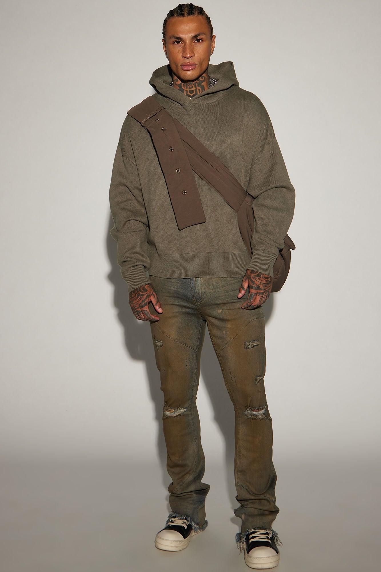 In My Feels Heavyweight Cropped Sweater Hoodie - Olive Product Image