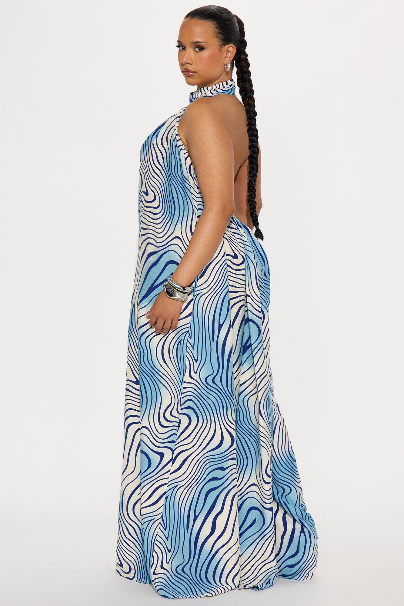 In A Daze Linen Halter Jumpsuit - Blue/combo Product Image