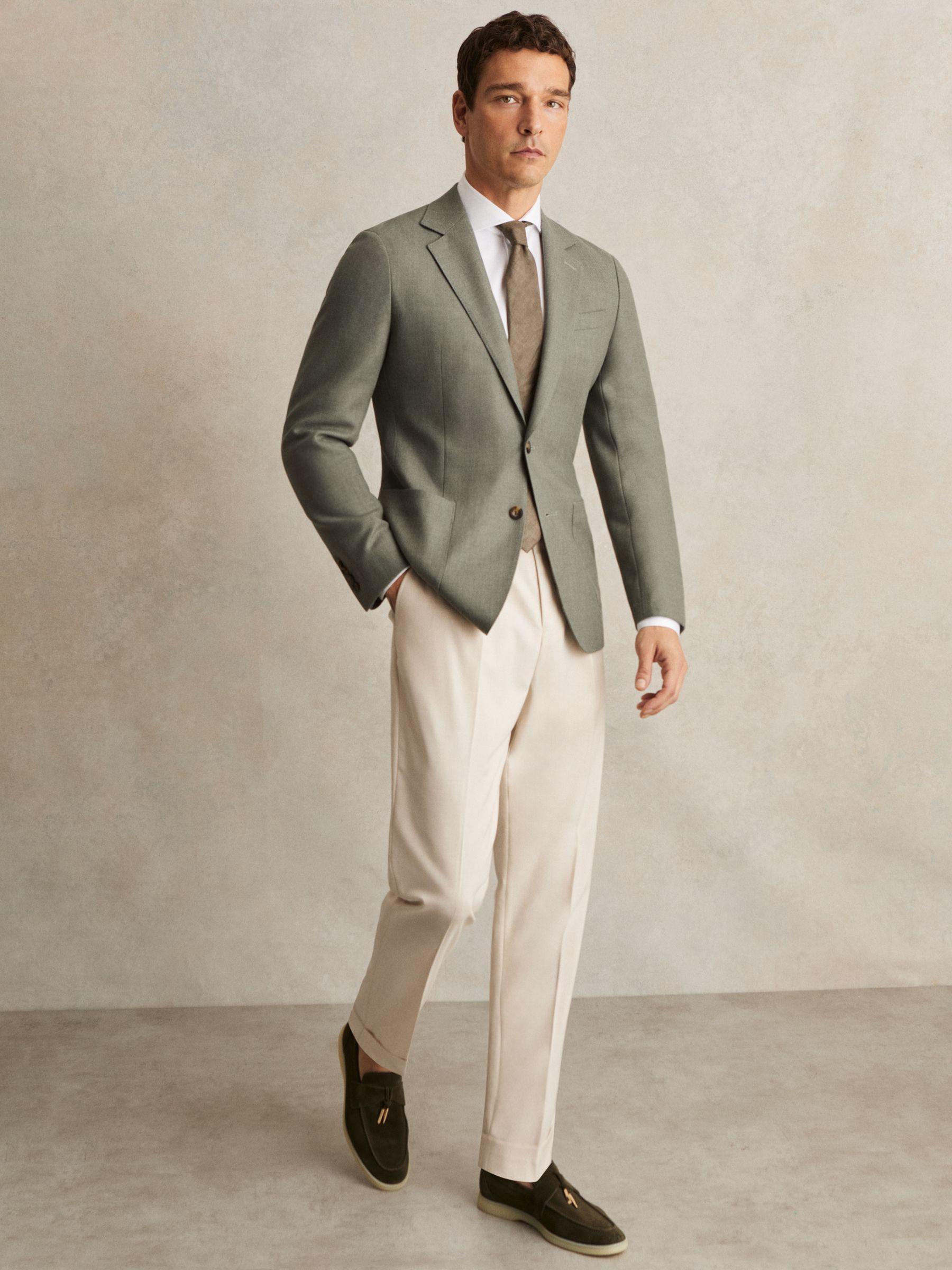 Wool-Blend Single-Breasted Blazer Slim-Fit in Sage Green Product Image