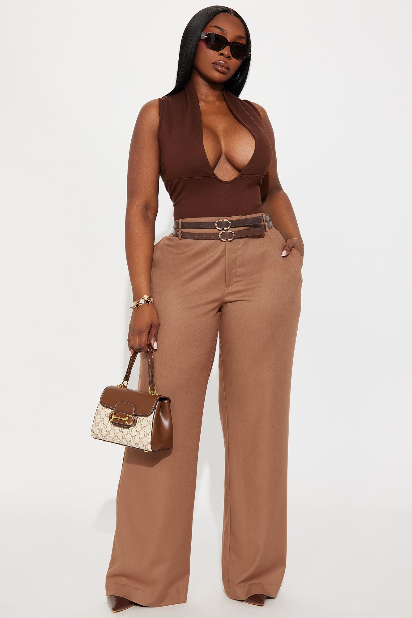 Rayna Deep V Neck Bodysuit - Brown Female Product Image