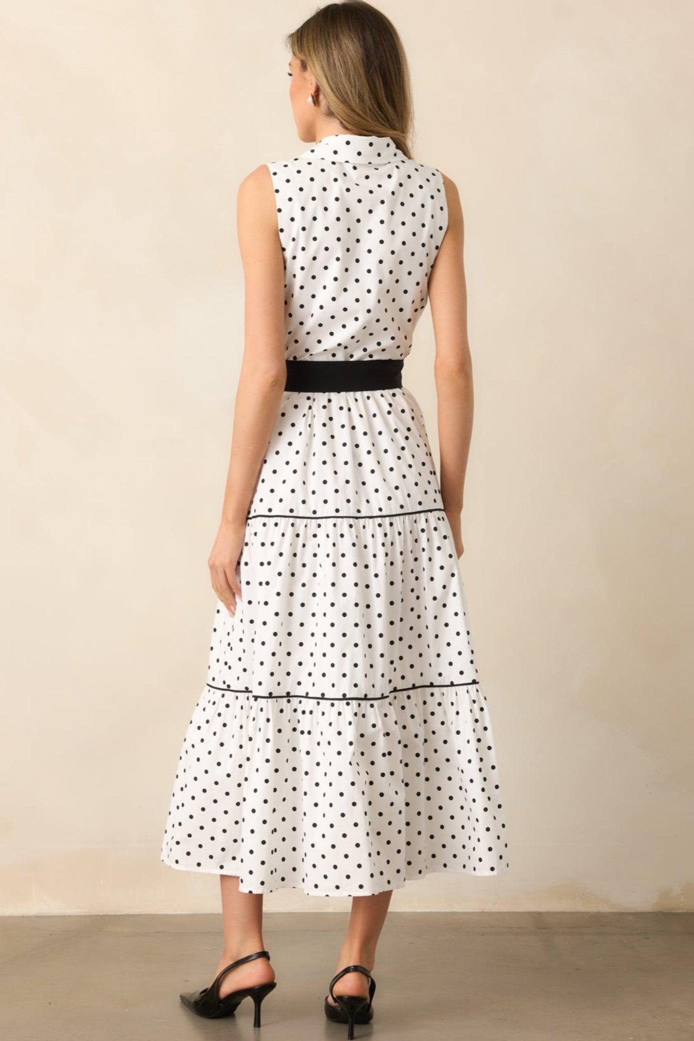 Where We Left Off White Cotton Polka Dot Maxi Shirt Dress Product Image