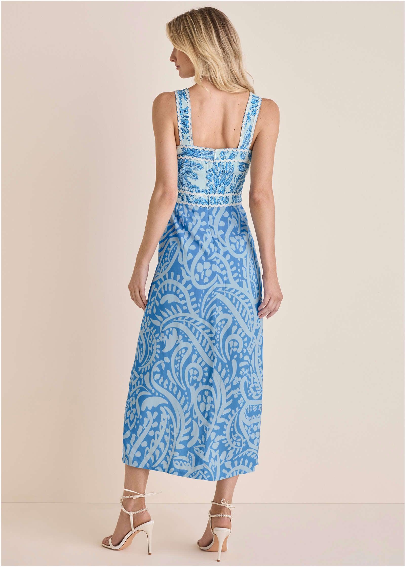 Contrast High Slit Maxi - Blue Allover Spring Paisley Product Image