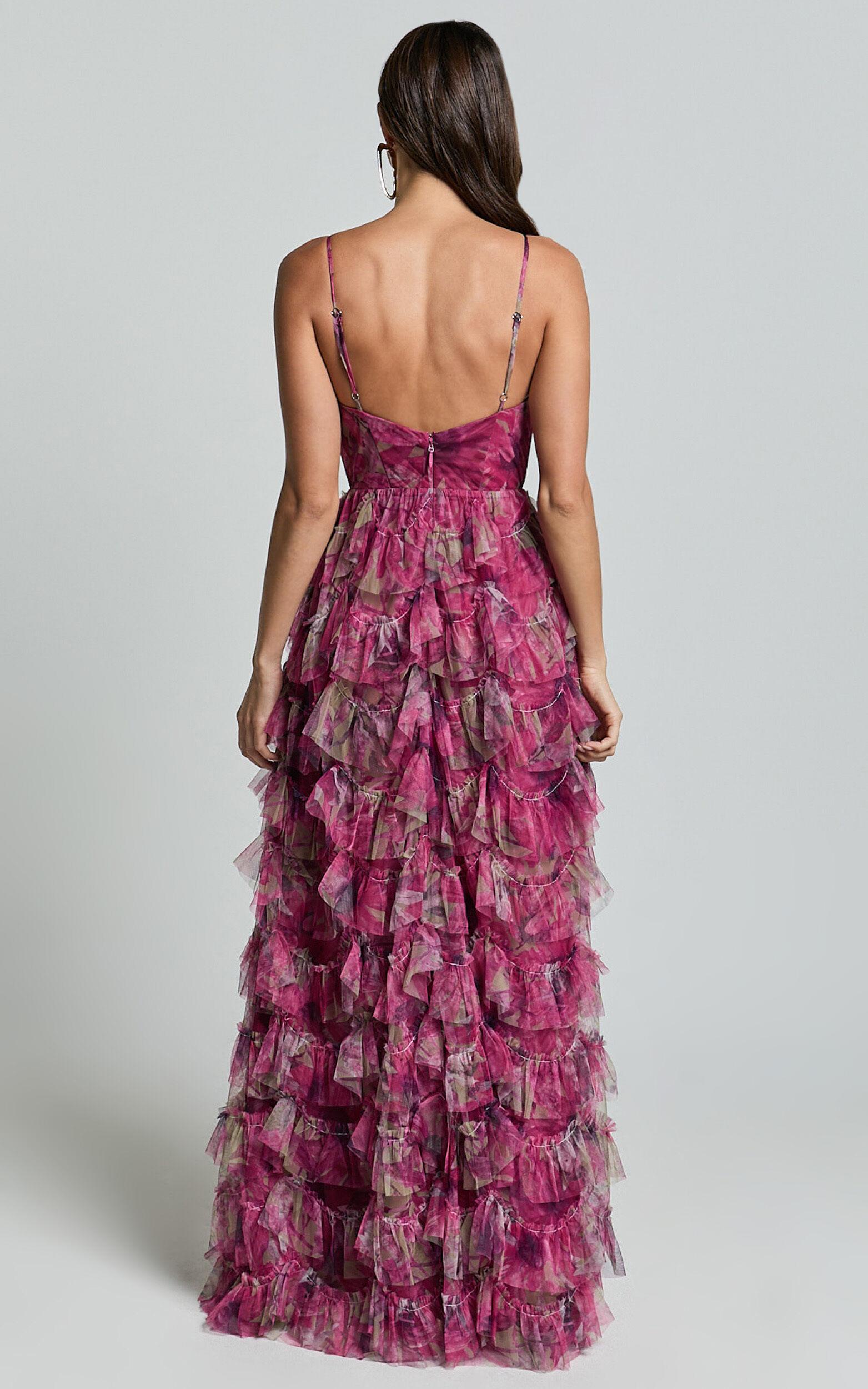 Amalie The Label - Josette Tulle Tiered Maxi Dress in Pink Floral Product Image