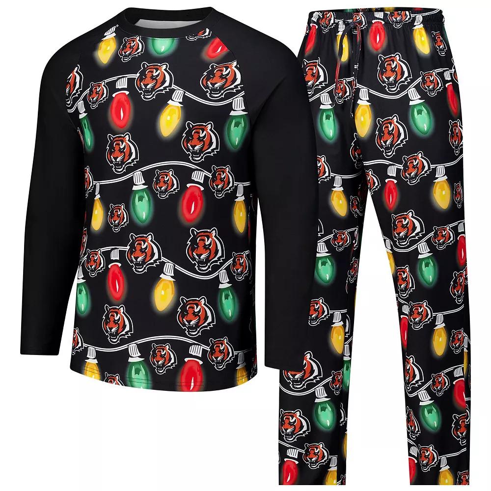Men's Concepts Sport Black Cincinnati Bengals Garland Knit Raglan Long Sleeve T-Shirt and Pants Set,  Product Image