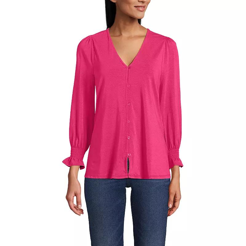 Women's Lands' End 3/4 Sleeve Lightweight Jersey Button Front Top,  Product Image