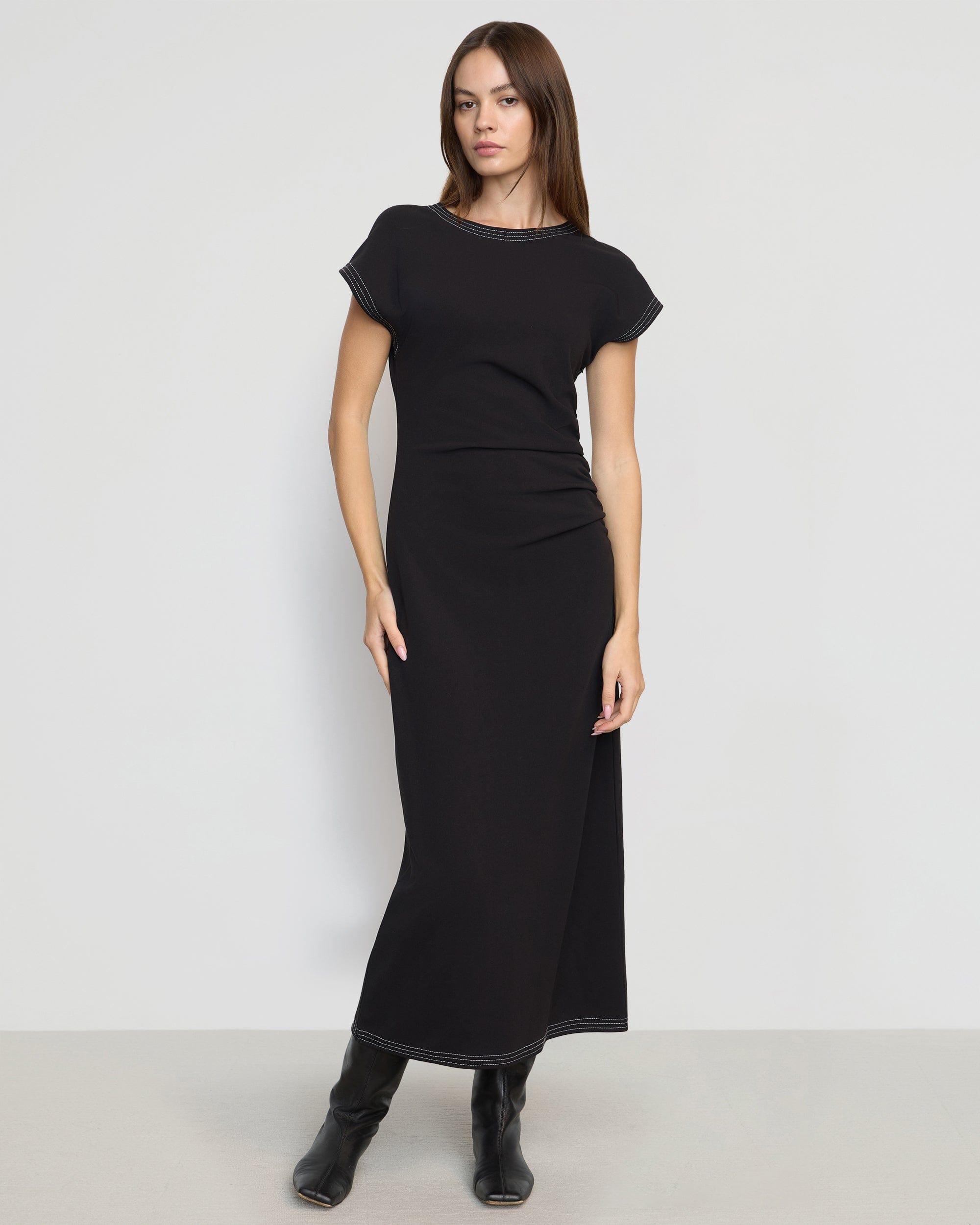 Vela Contrast-Stitch Ruched-Waist Dress Product Image