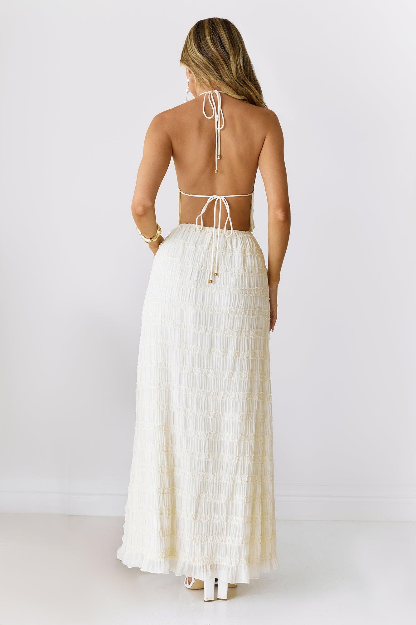 Sultry Samba Halter Maxi Dress Cream Product Image
