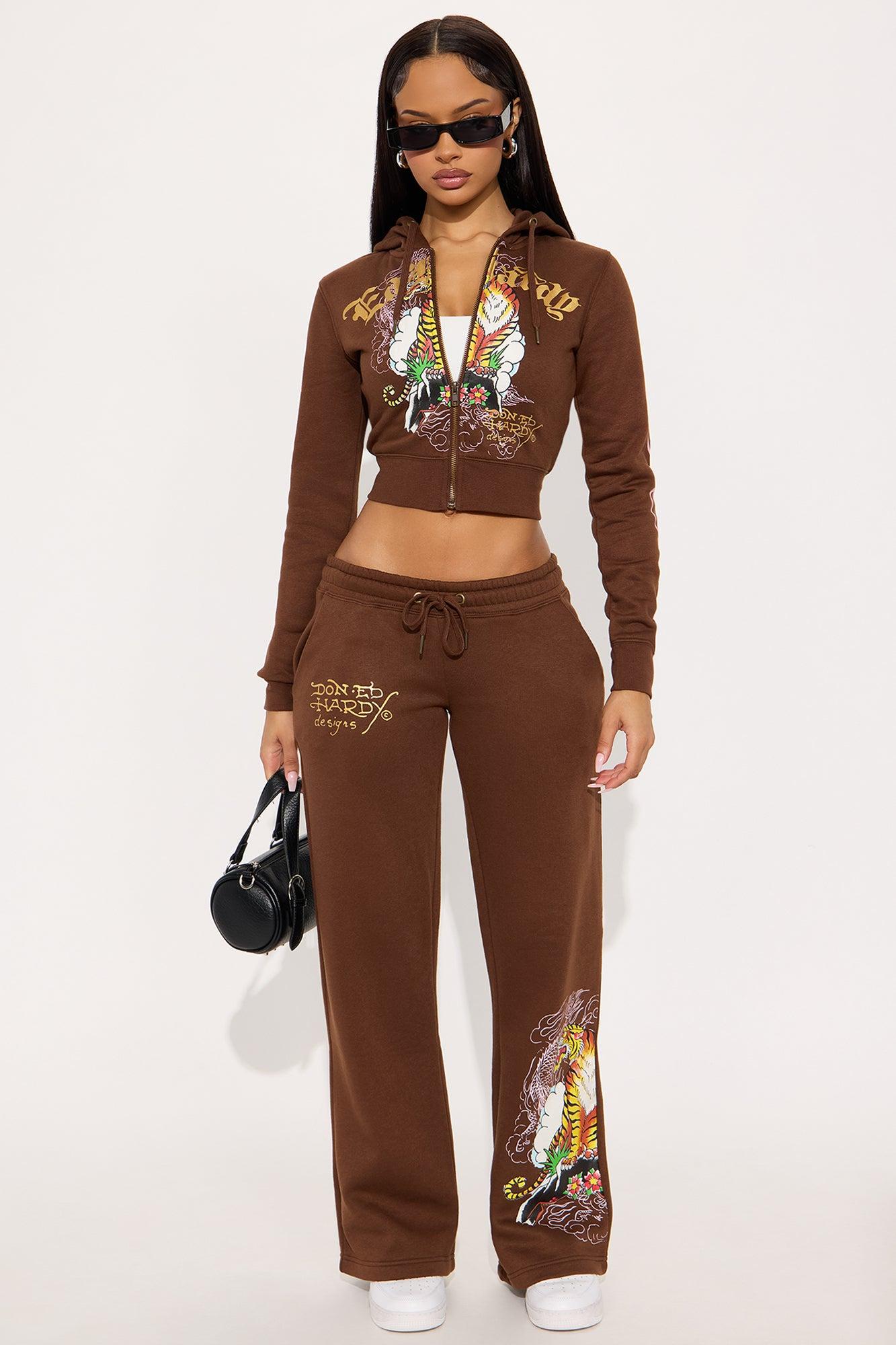 Ed Hardy Tiger Peak Zip Up Hoodie - Brown Female Product Image
