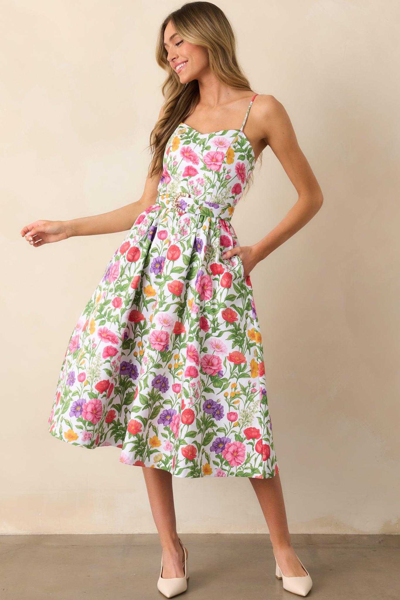 Lauren Secret Garden Floral Belted Cotton Midi Dress Product Image