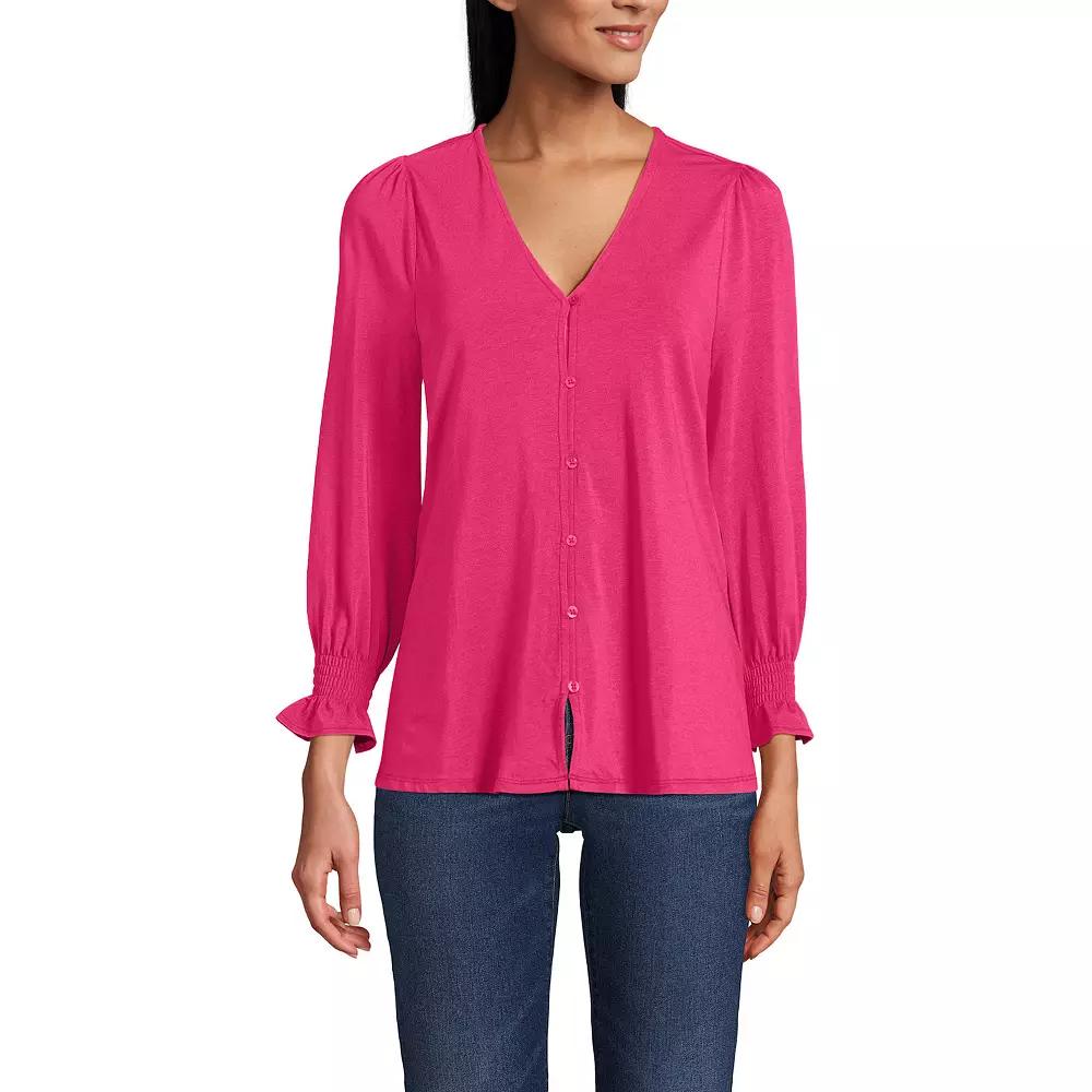 Women's Lands' End 3/4 Sleeve Lightweight Jersey Button Front Top,  Product Image