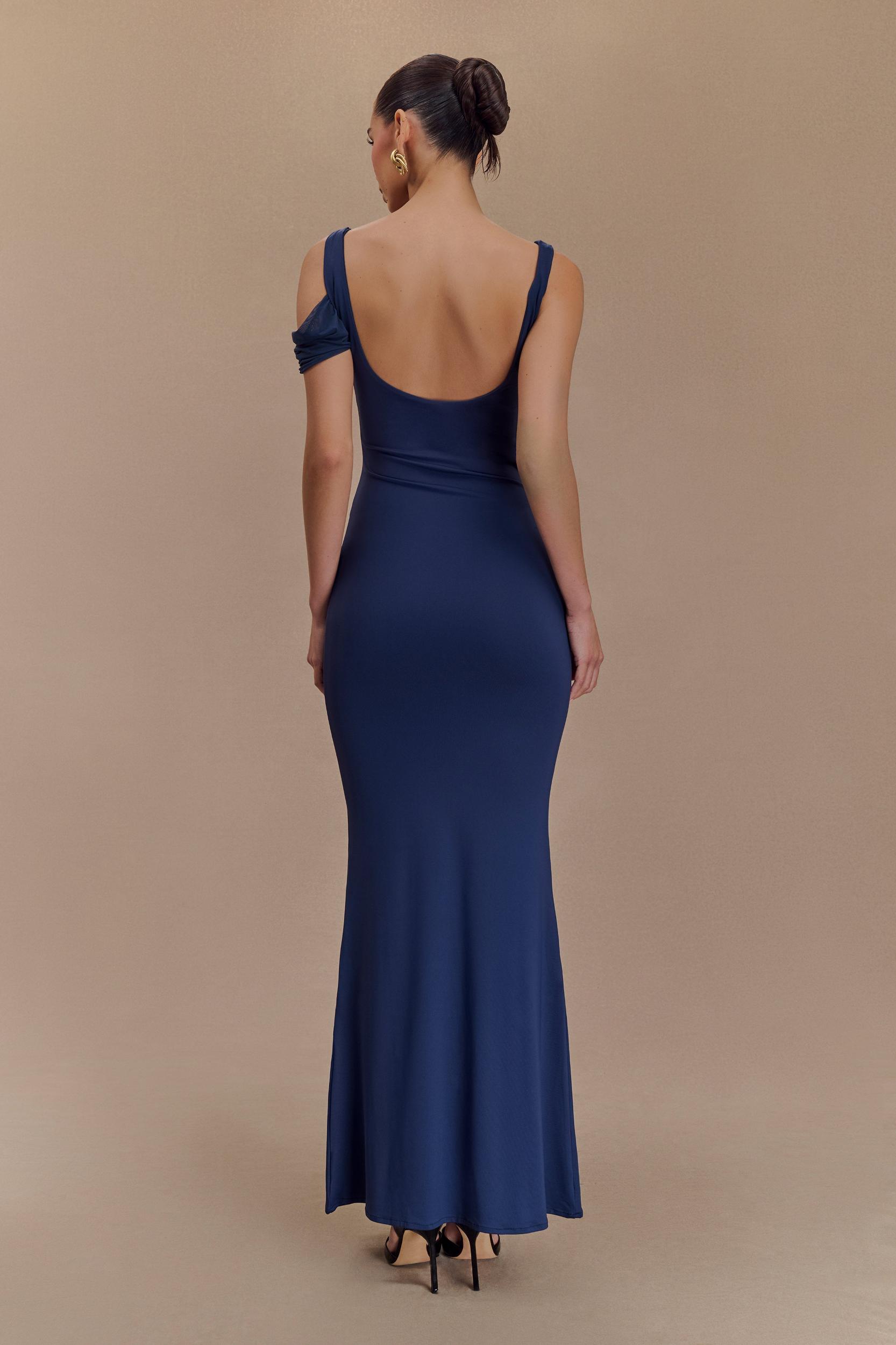 Janette Recycled Nylon And Mesh Sleeveless Maxi Dress - Navy Product Image