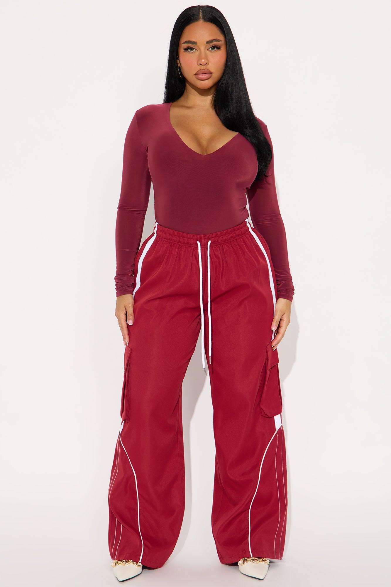 Take The Plunge Lined Long Sleeve Bodysuit - Burgundy Female Product Image