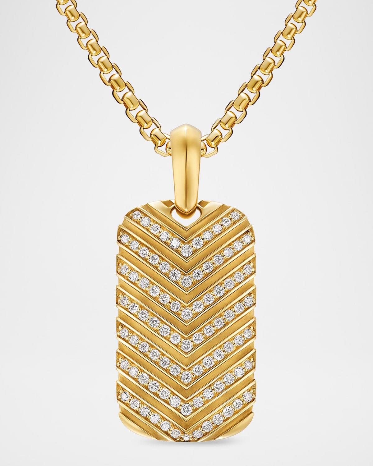 Mens Chevron Tag in 18K Yellow Gold with Diamonds, 27mm Product Image