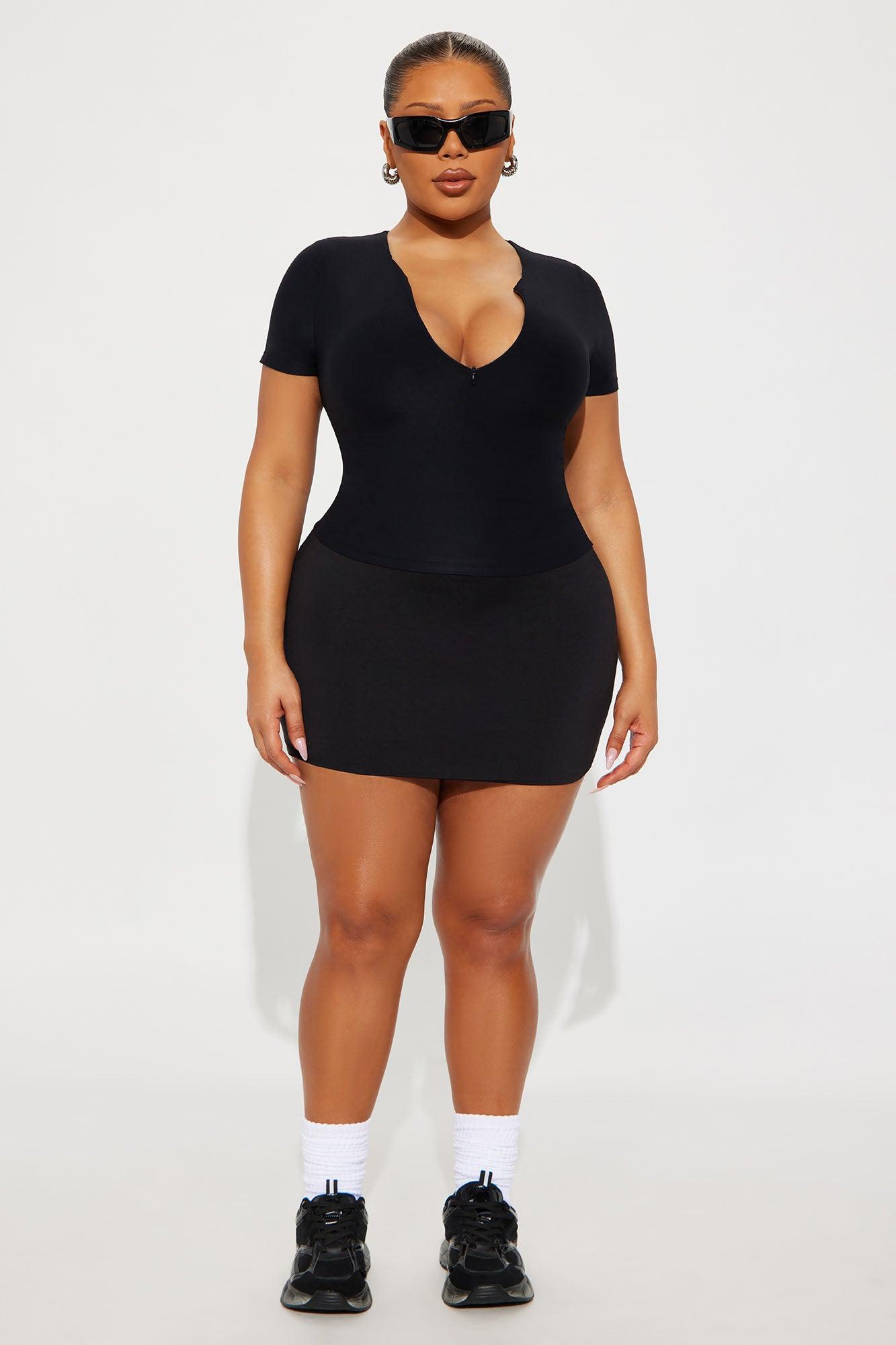 Second Skin Double Lined Zip Front Short Sleeve Top - Black Female Product Image