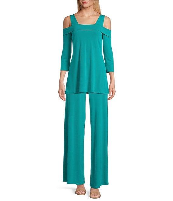 Eva Varro Solid Knit Jersey Off-the-Shoulder Wide Shoulder Strap 3/4 Sleeve Tunic Product Image