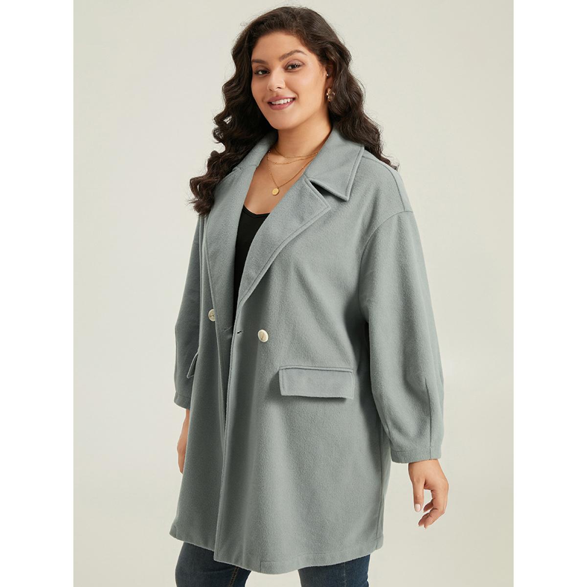 Plus Size Button Fly Flap Pocket Lantern Sleeve Coat Women Silver Office Plain Ladies Office Winter Coats BloomChic 22-24/3X Product Image