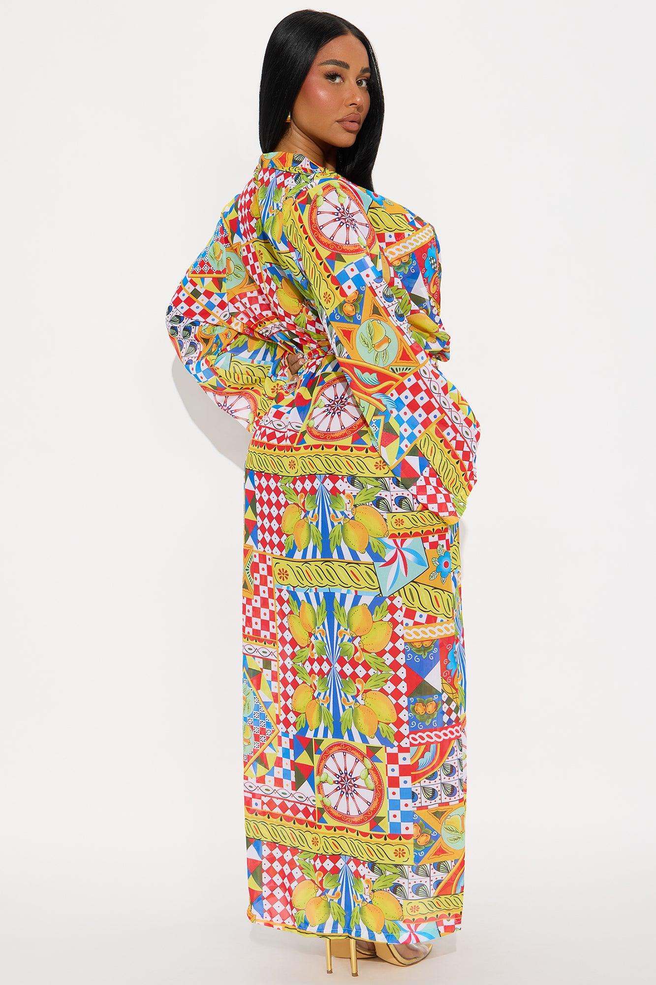 Adelina Coastal Print Bandeau 3 Piece Bikini & Kimono Set - Multi Color Product Image