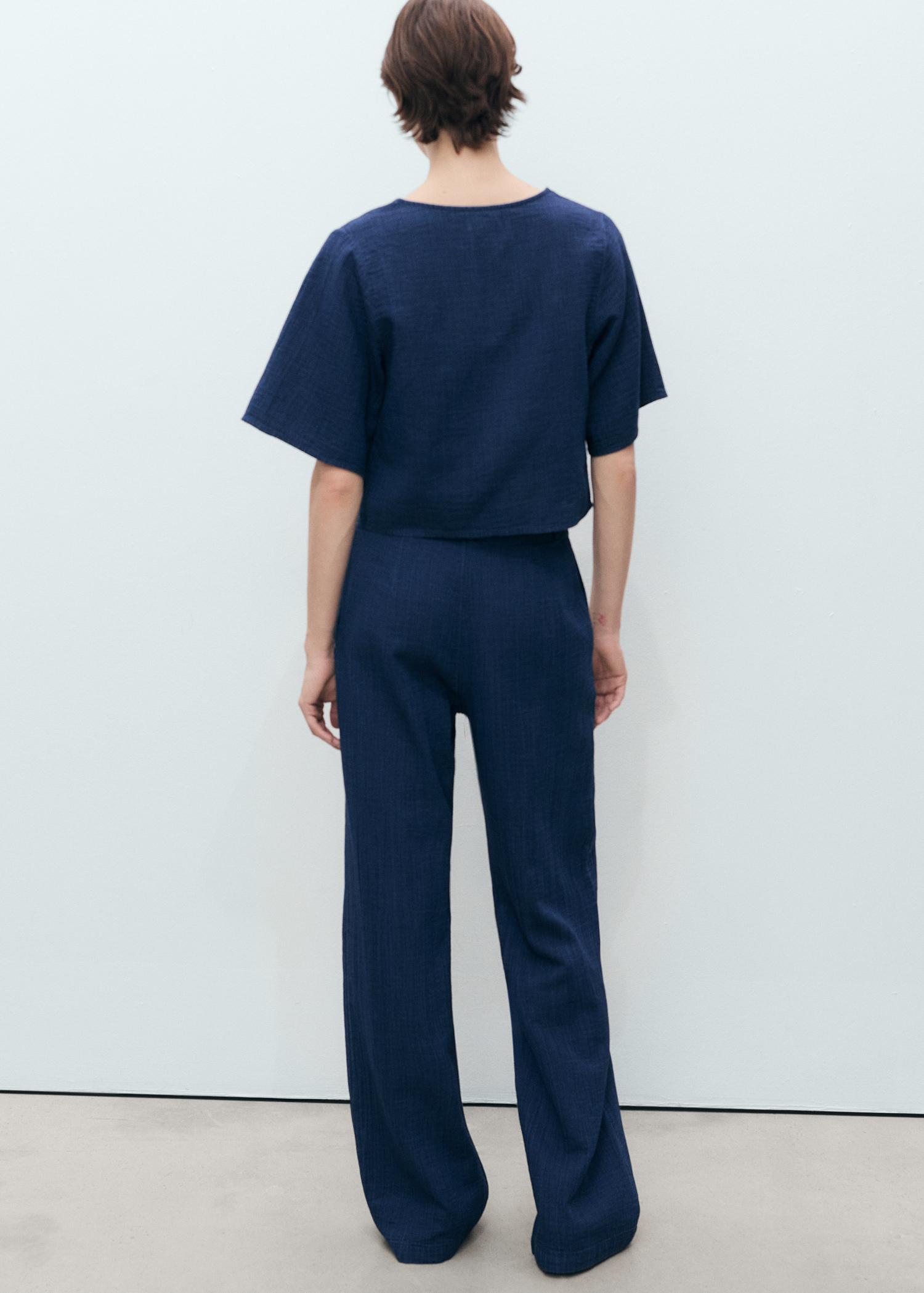 High-waisted denim flowy pants - Women | MANGO USA Product Image