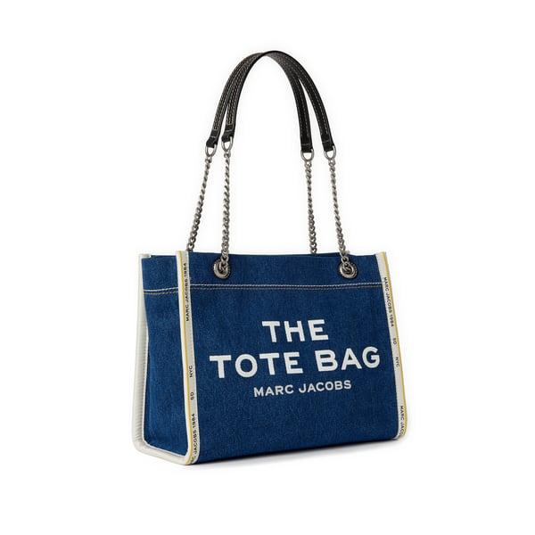 MARC JACOBS The Medium Tote In Blue Denim With Embroidered Logo In Dark Wash Product Image