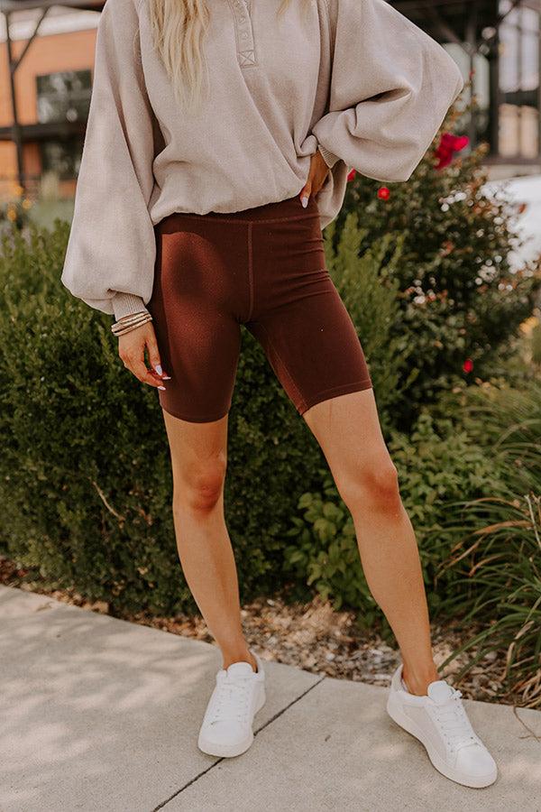 Sporty Spice Butter Soft High Waist Biker Shorts In Chocolate Product Image