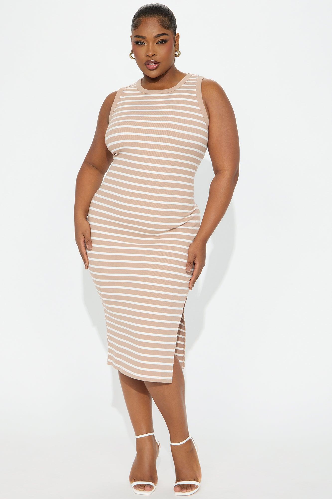 Maya Ribbed Striped Midi Dress - Mocha/combo Product Image
