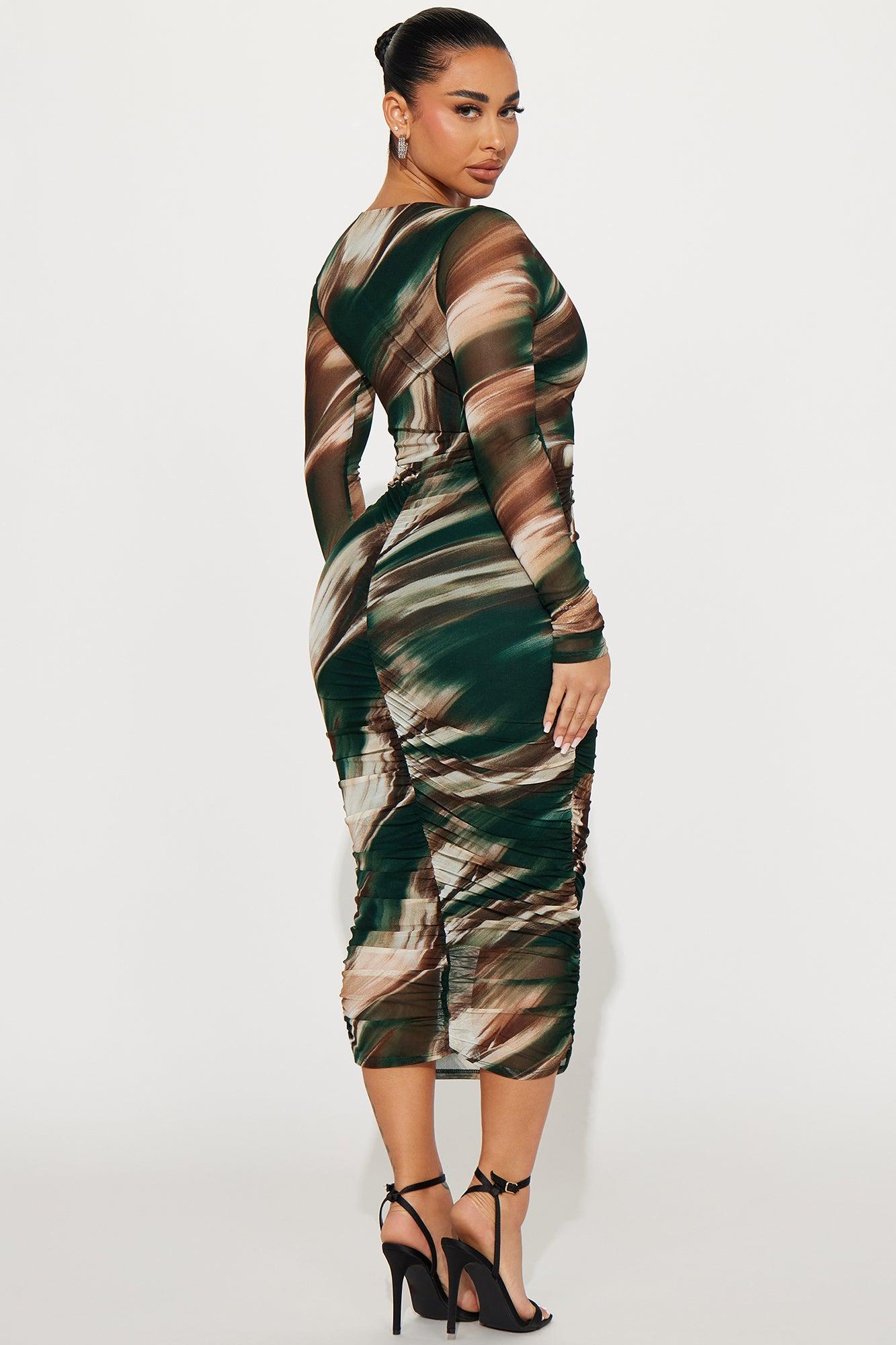 Catherine Mesh Midi Dress - Brown/combo Product Image