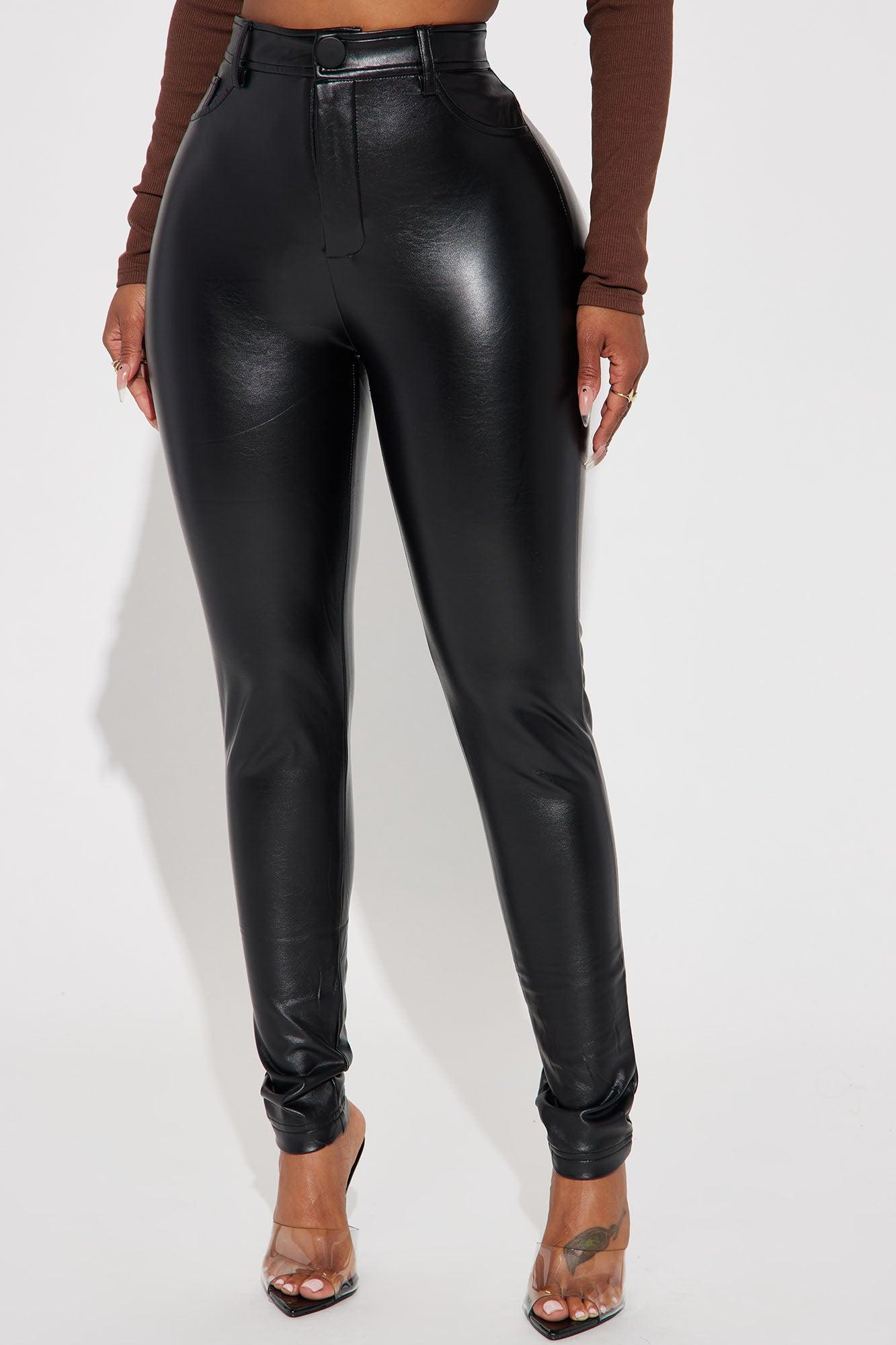 Grab The Check PU Leather Pants - Black Product Image