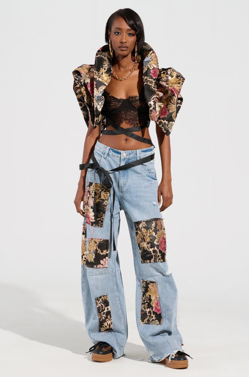 QUEENDOM BROCADE PATCH RELAXED DENIM Product Image