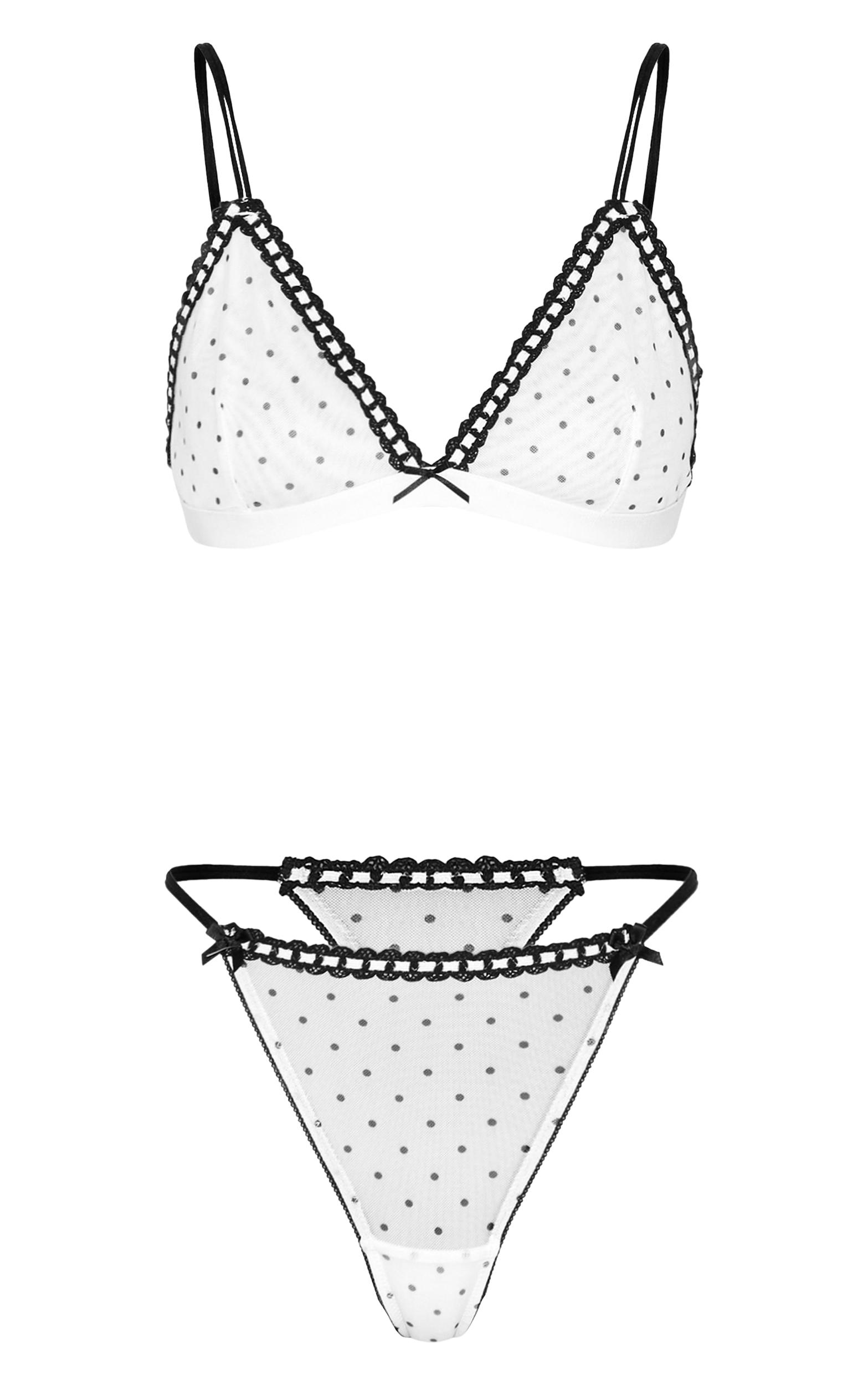 White Polka Dot Mesh Triangle Lingerie Set Product Image