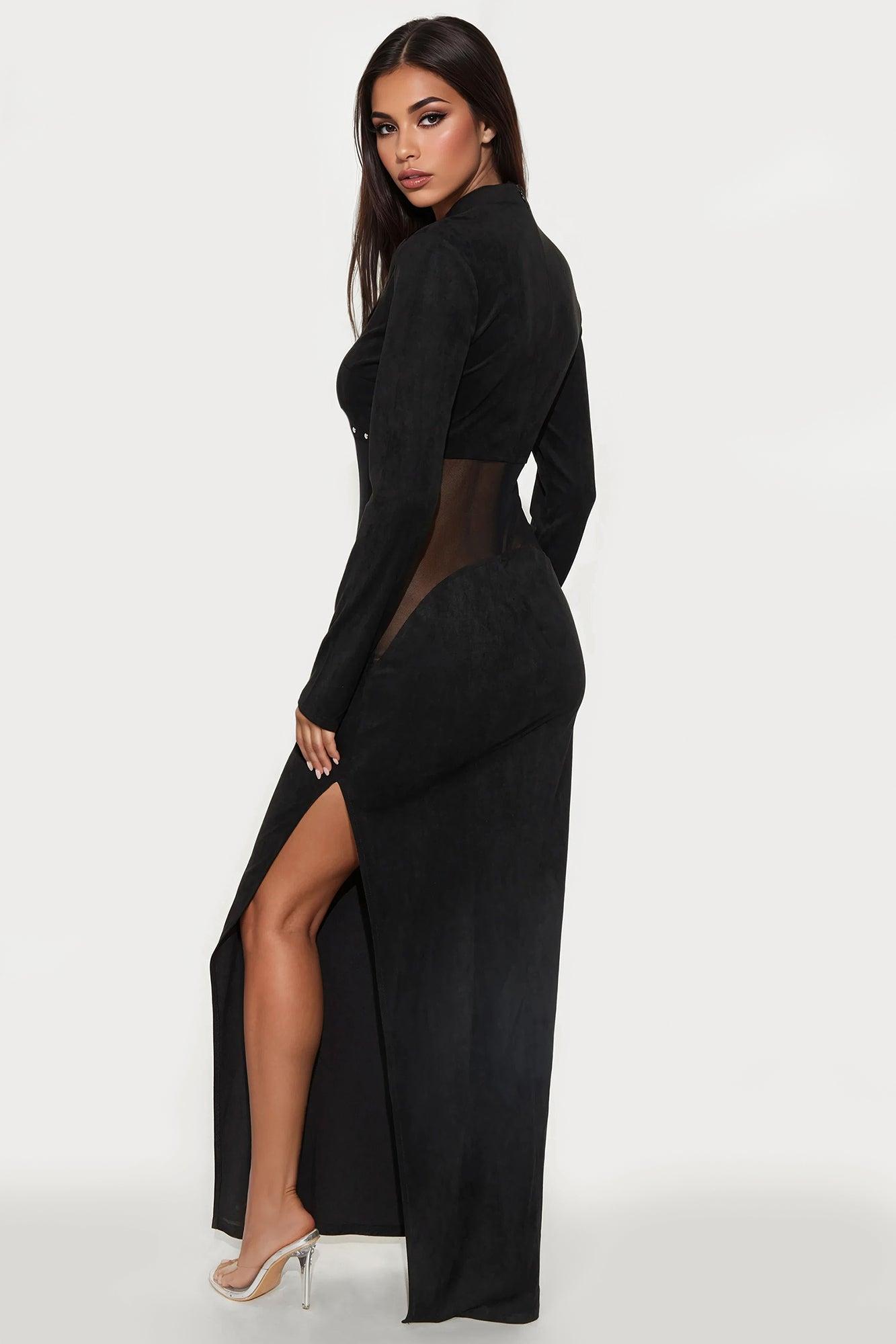 Trixie Studded Suede Maxi Dress - Black Female Product Image