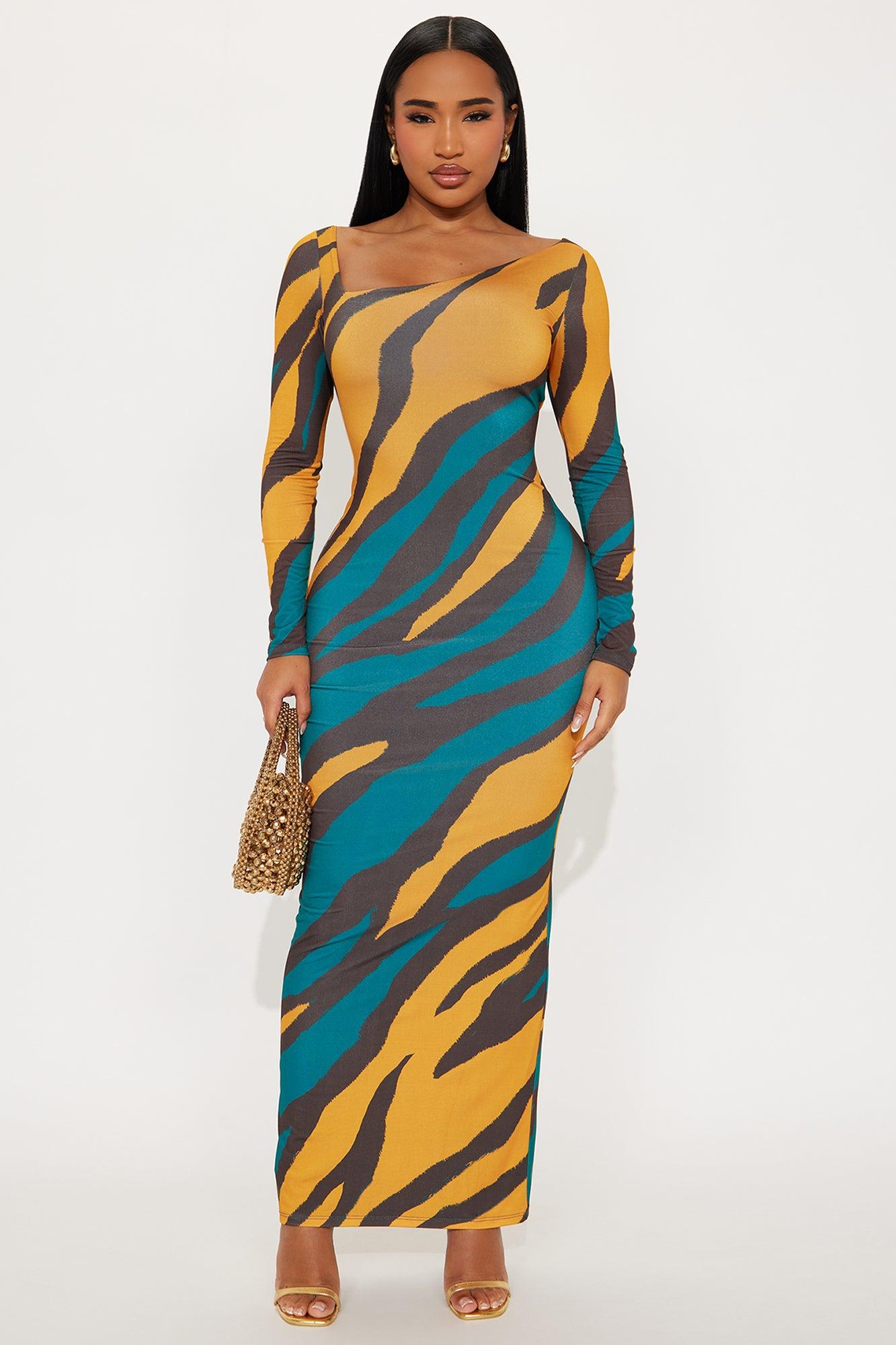 Sabriana Animal Print Maxi Dress - Teal/combo Female Product Image