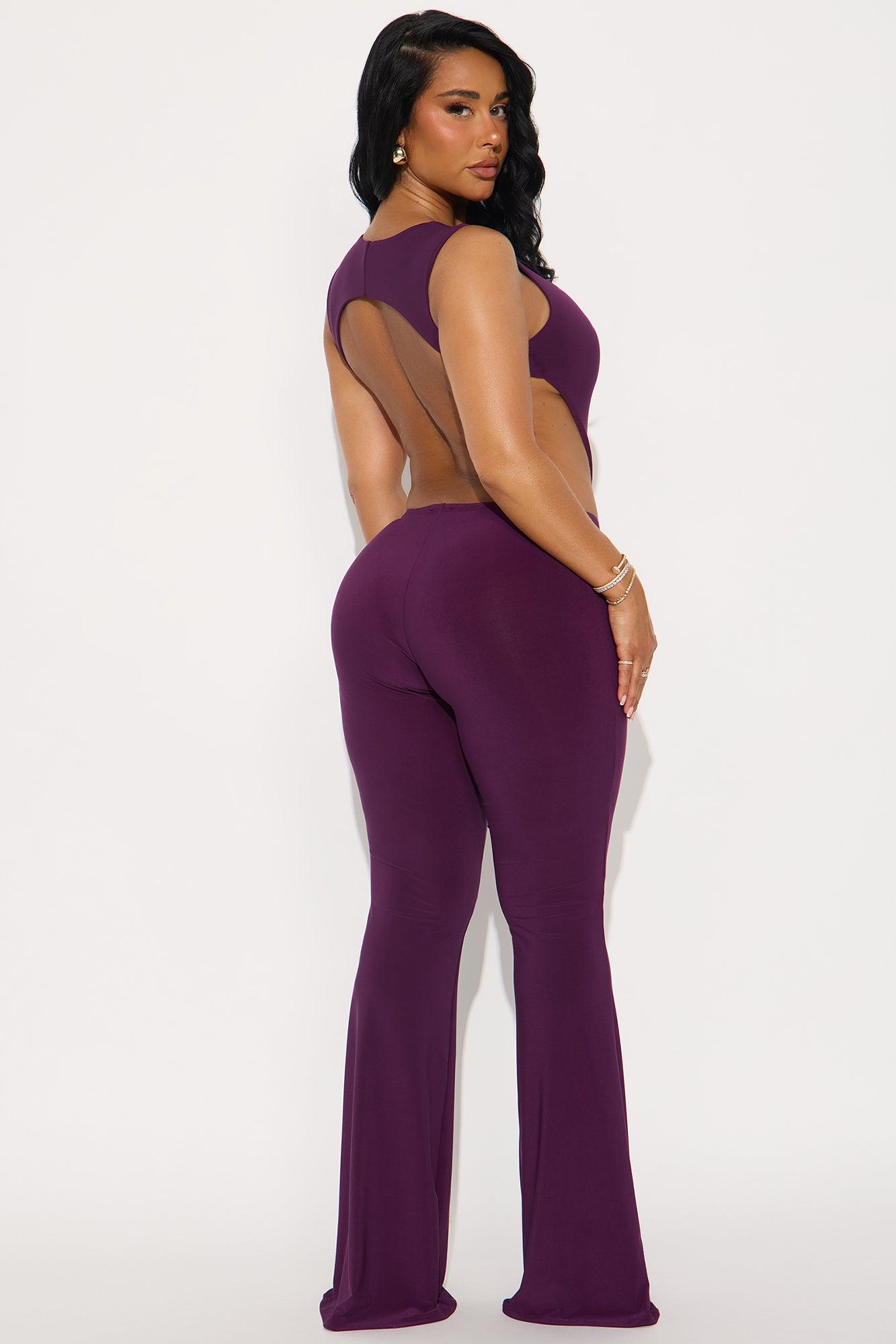 Power Play Backless Bodysuit Pant Set - Plum Product Image