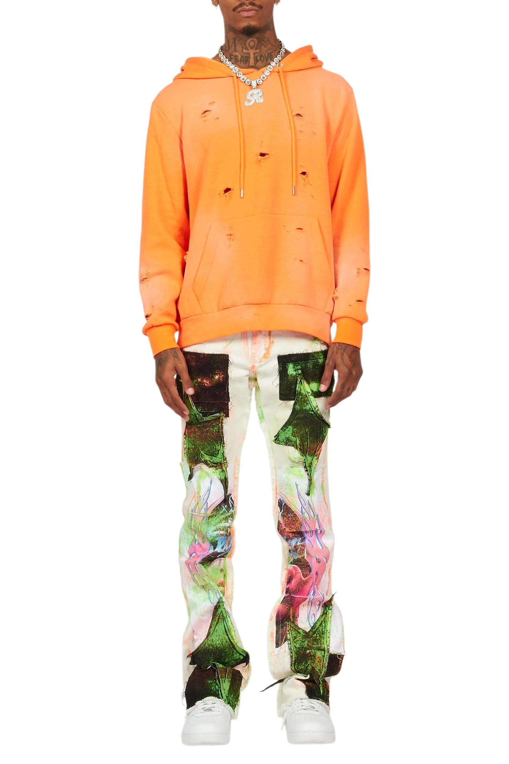 Helki Beige/Green Roller Paint Stacked Flare Jean Male Product Image