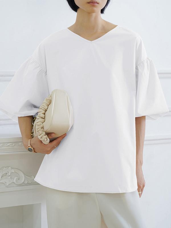 Half Sleeves Loose Solid Color V-Neck Blouses&Shirts Tops Product Image