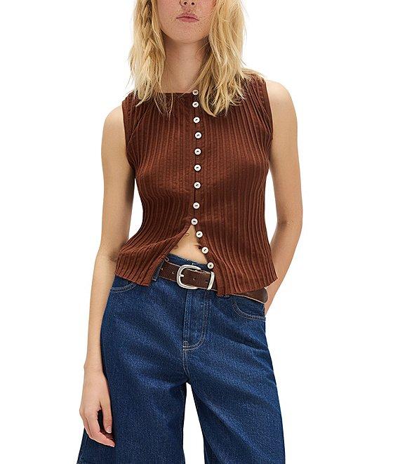 Free People Tilly Ribbed Knit Crew Neck Sleeveless Fitted Vest Product Image