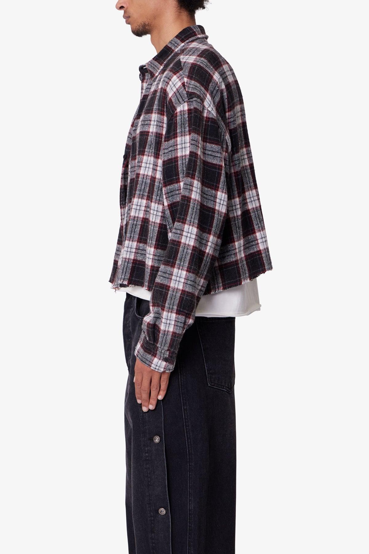 Washed Cropped Flannel Shirt - Black/White Product Image