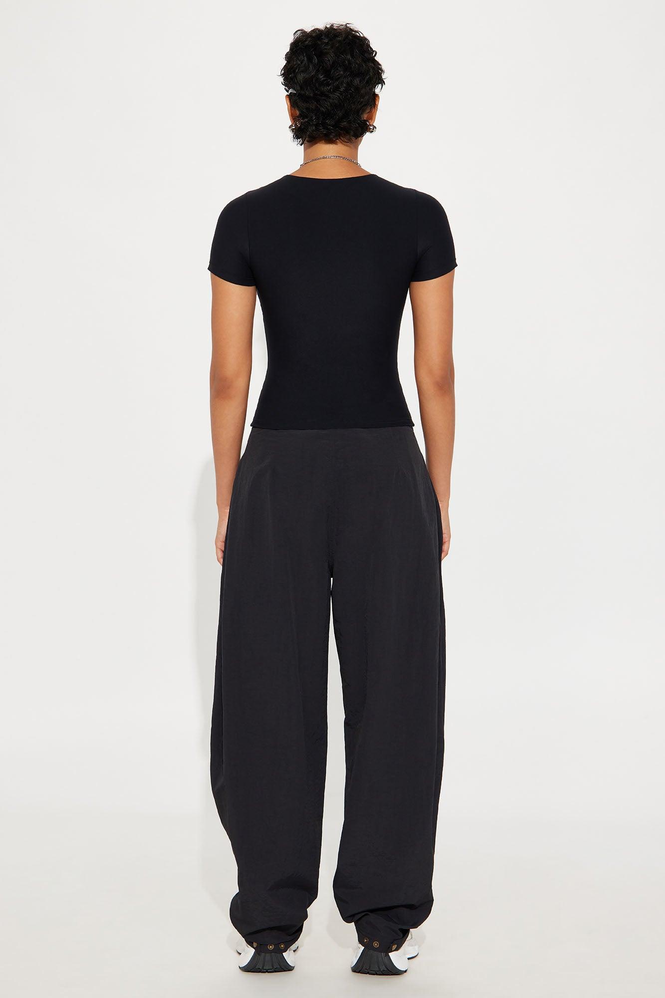 Second Skin Double Lined Zip Front Short Sleeve Top - Black Female Product Image