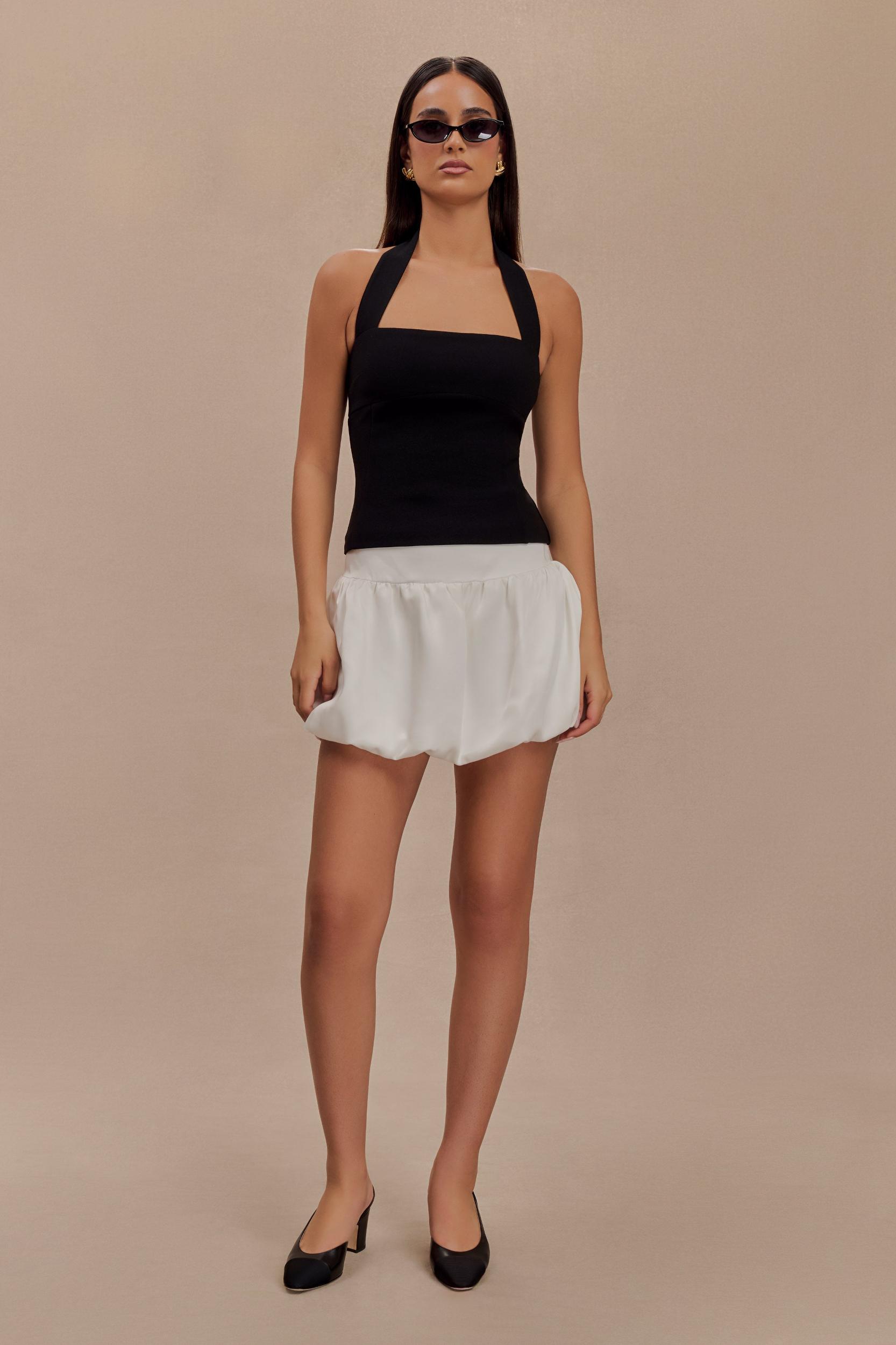 Genia Satin Bubble Mini Skirt - White Product Image