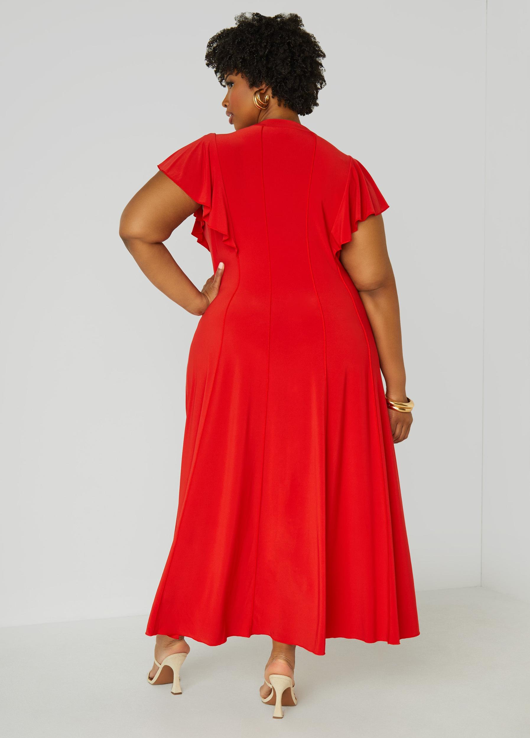 Ruffle Sleeved Seamed Maxi Dress Product Image