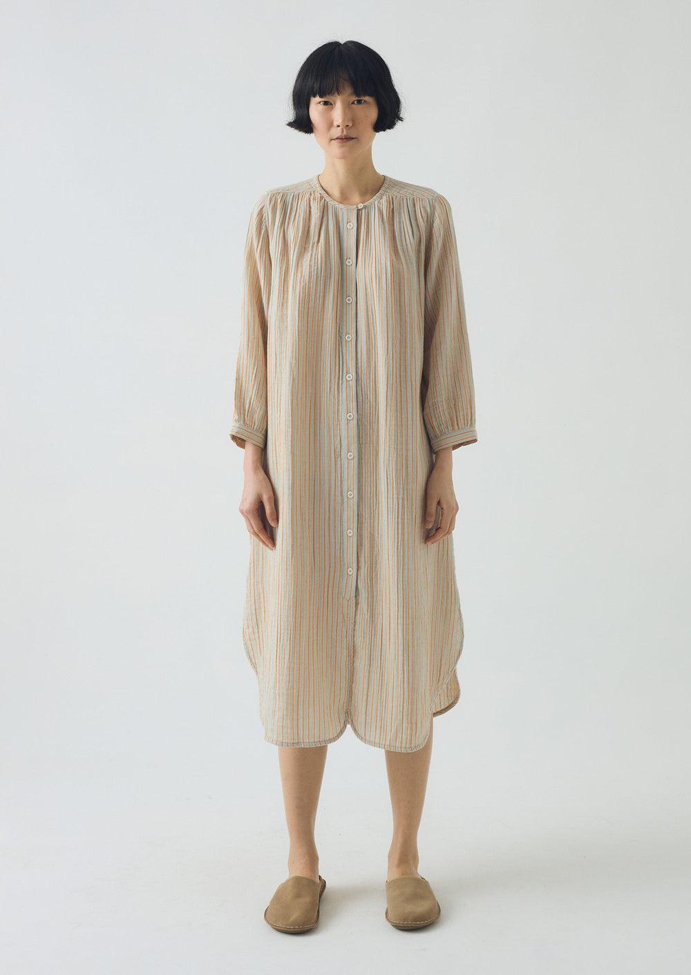 Stripe Crinkle Cotton Nightdress | Sage/Apricot Product Image