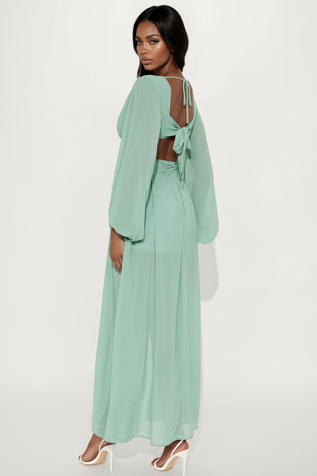 Coastal Chic Chiffon Maxi Dress - Green Female Product Image