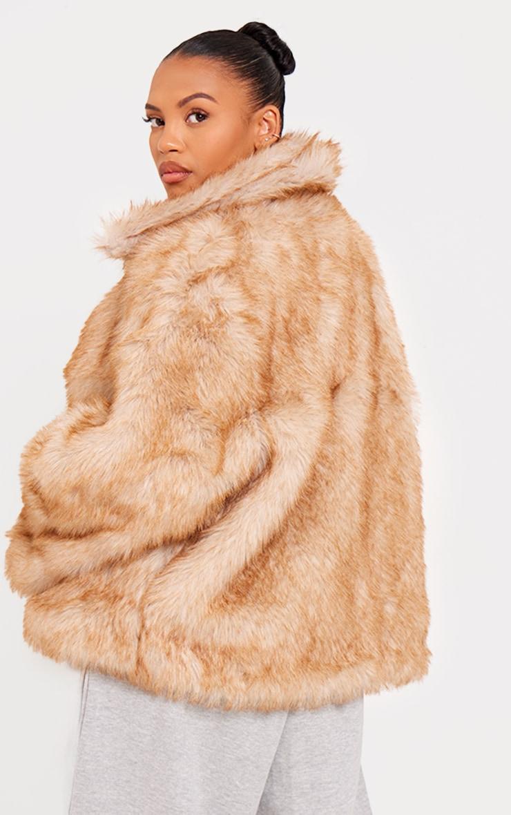 Plus Beige Tipped Faux Fur Collar Detail Jacket Product Image