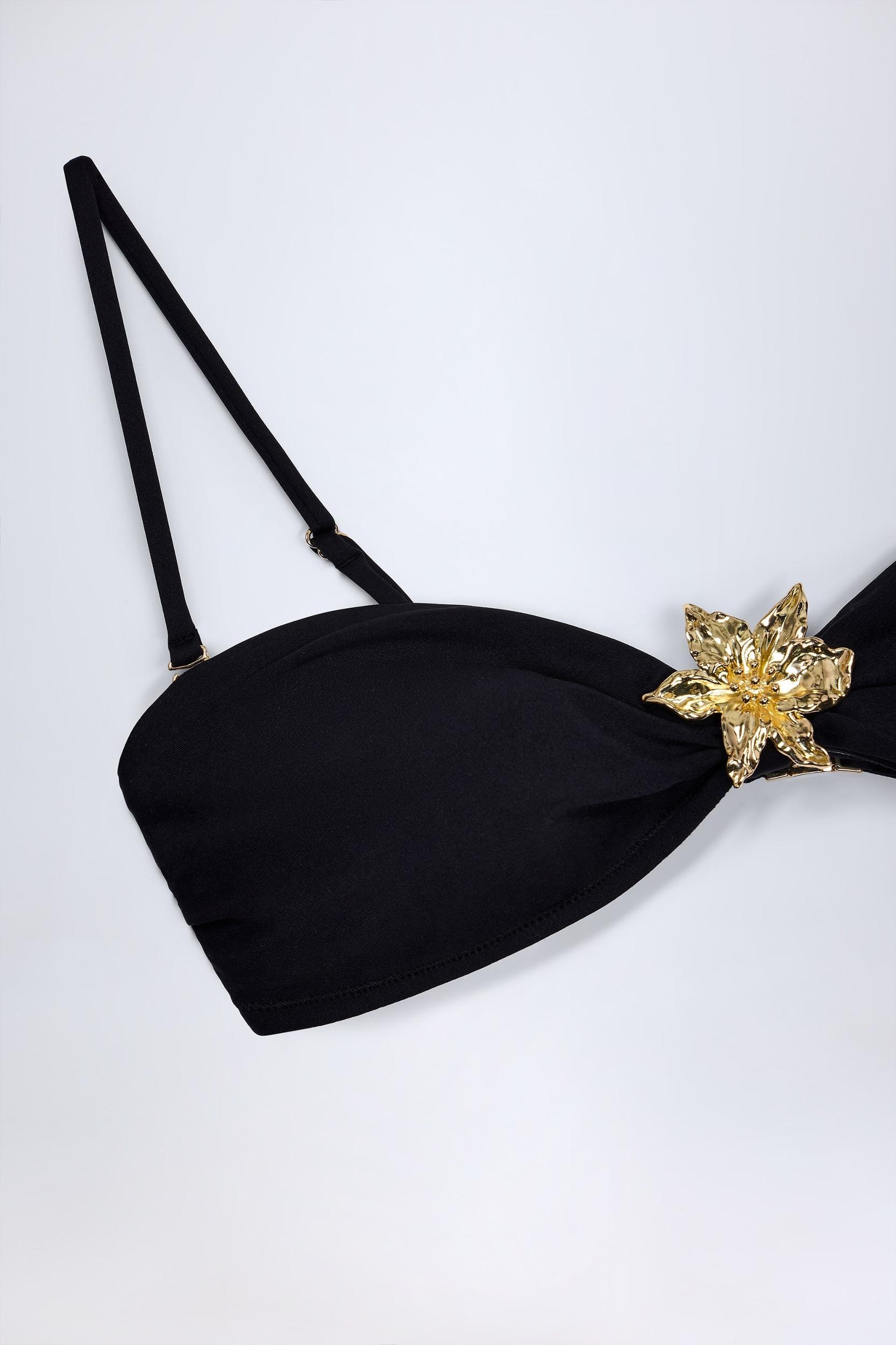 Hardware-Detail Halterneck Bikini Top in Black Product Image