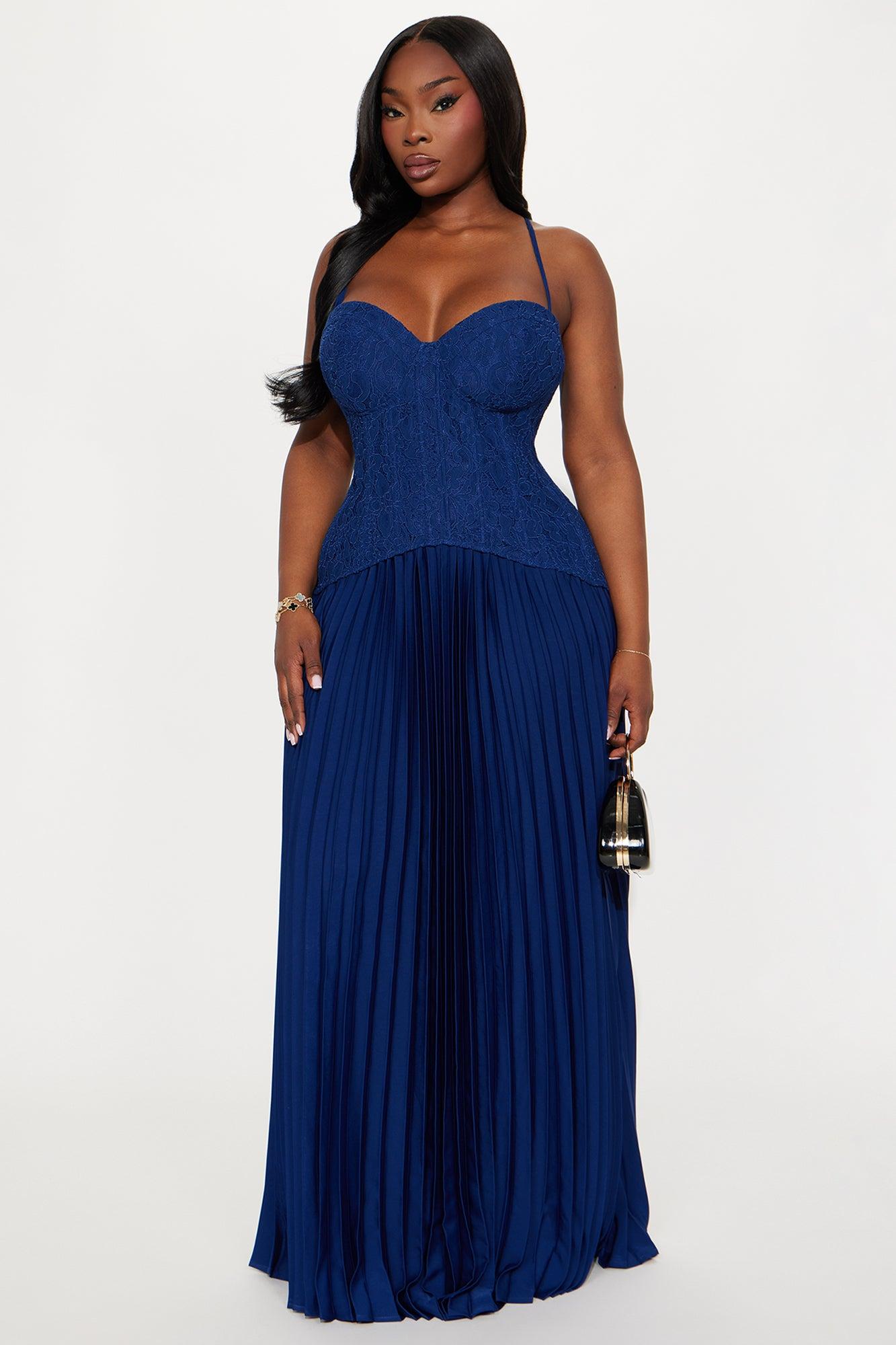 Daniella Lace Corset Pleated Maxi Dress - Navy Female Product Image
