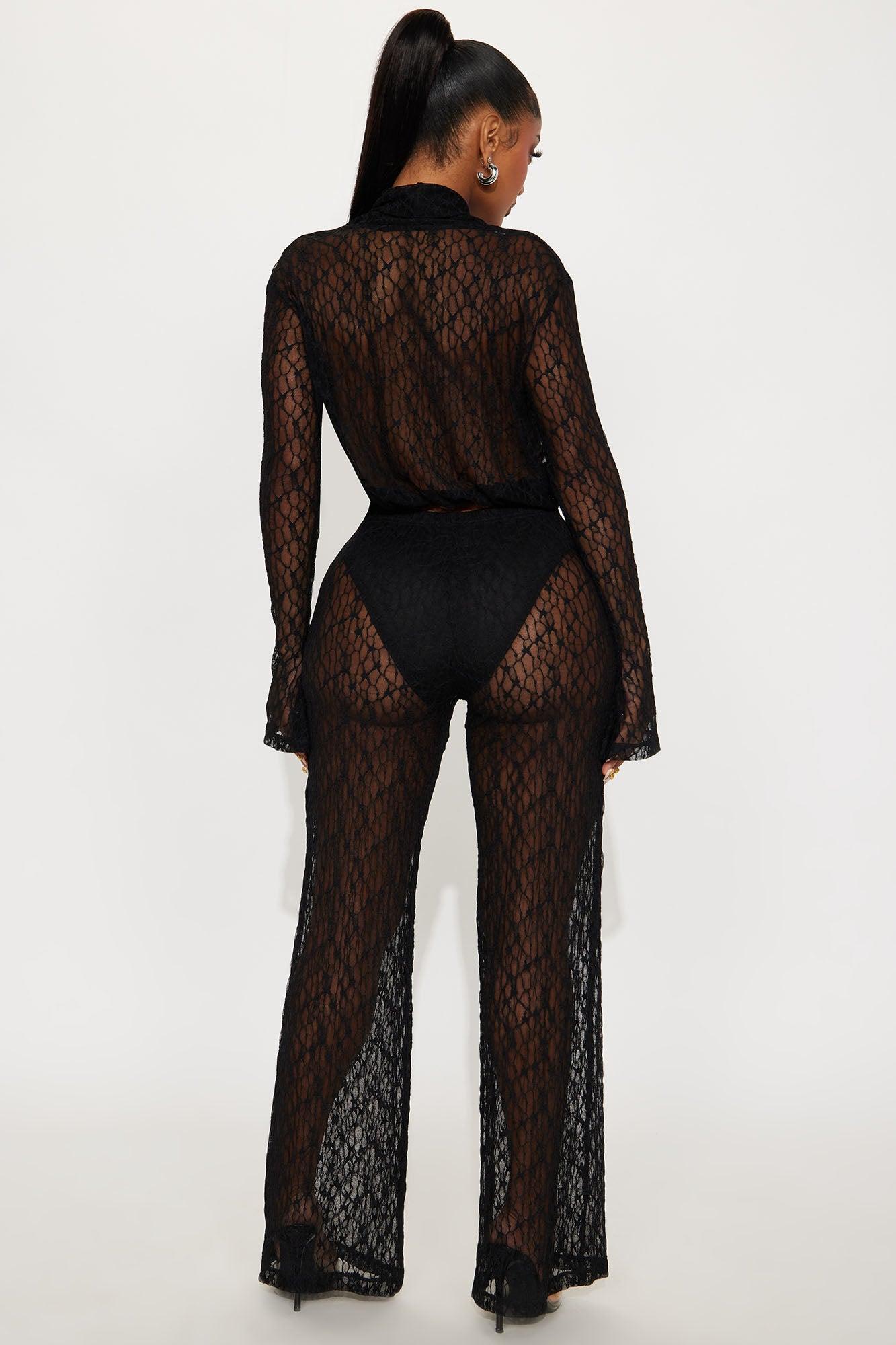 Hot Intentions Cowl Neck Lace Pant Set - Black Female Product Image
