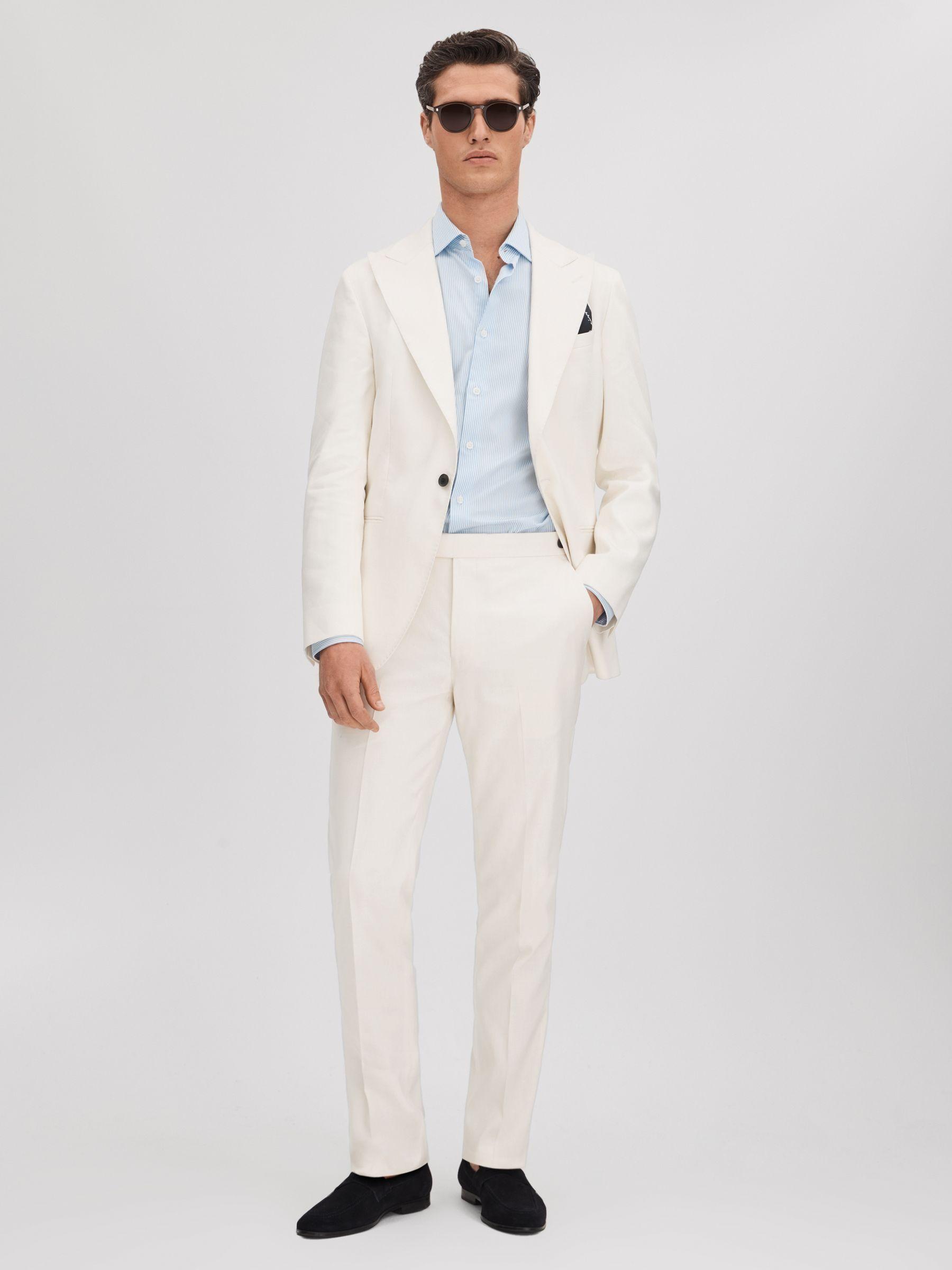 Heat Off White Linen Blend Single Breasted Slim Fit Blazer Product Image