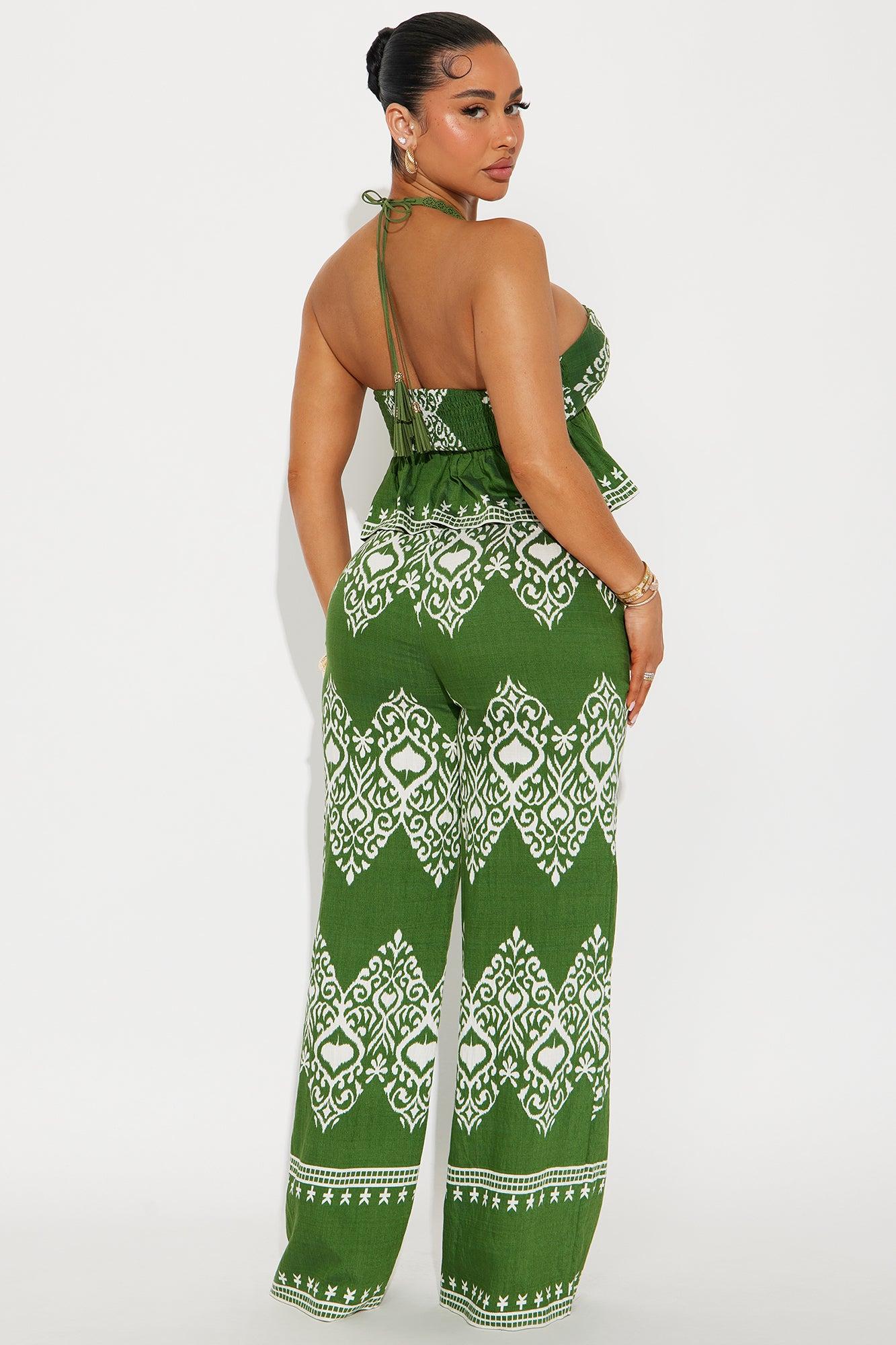 Dorinda Linen Pant Set - Olive/combo Product Image