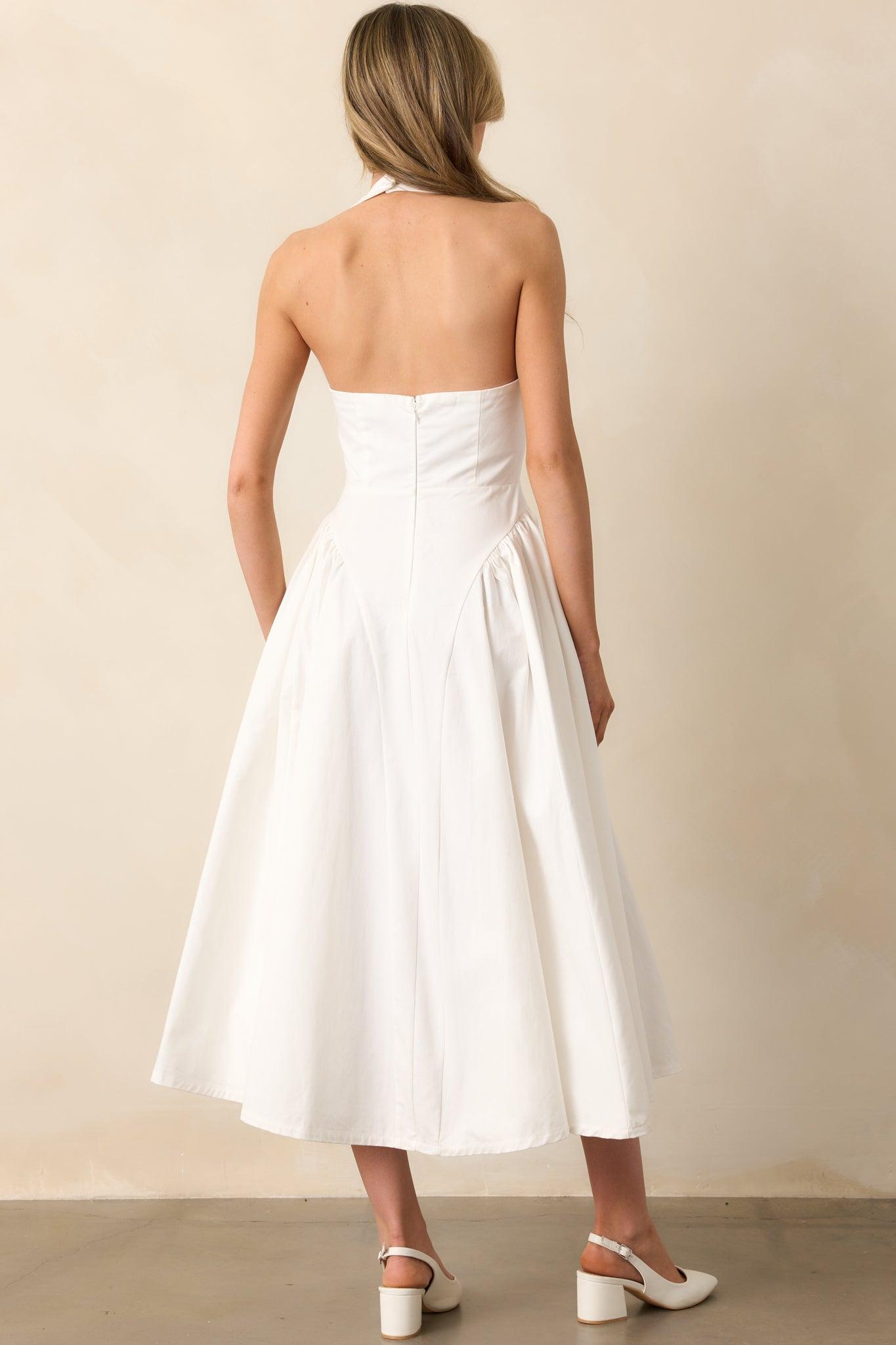 The Sweetest Thing White Cotton Halter Drop Waist Maxi Dress Product Image